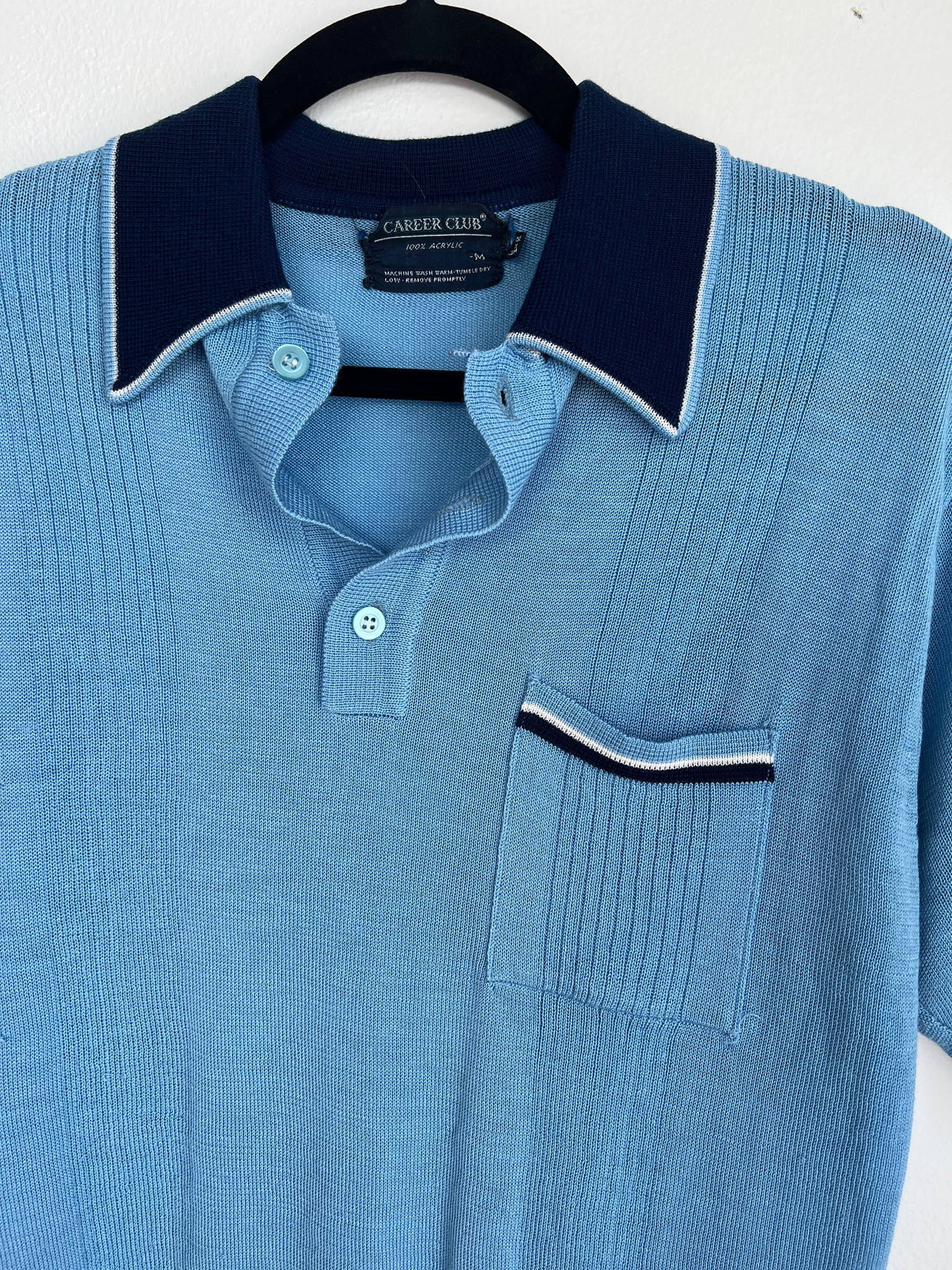 1960s MENS TOP- blue collared s/s knit