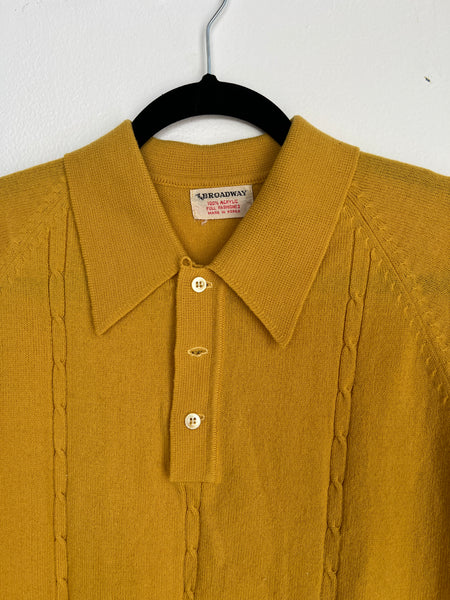 1960s MENS TOP- mustard yellow collared kint s/s