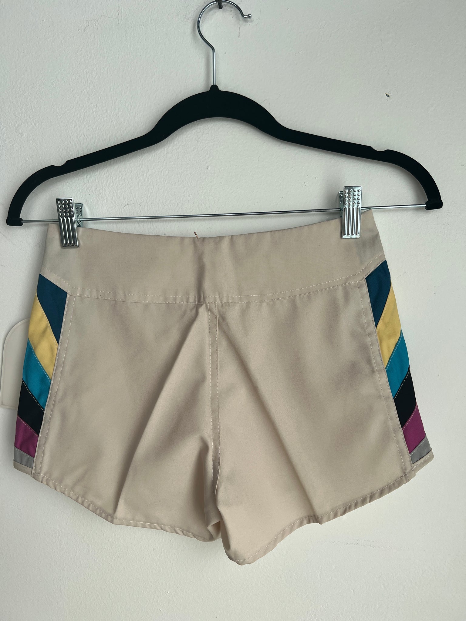 1970s SHORTS- WEEDS boardshorts cream/color block accents