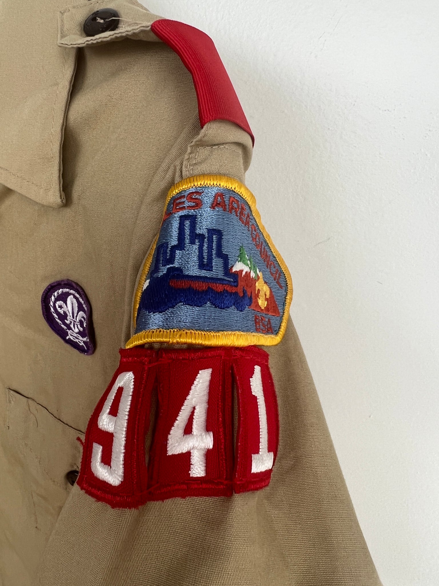 1990s COSTUME- boy scout shirt w/ patches