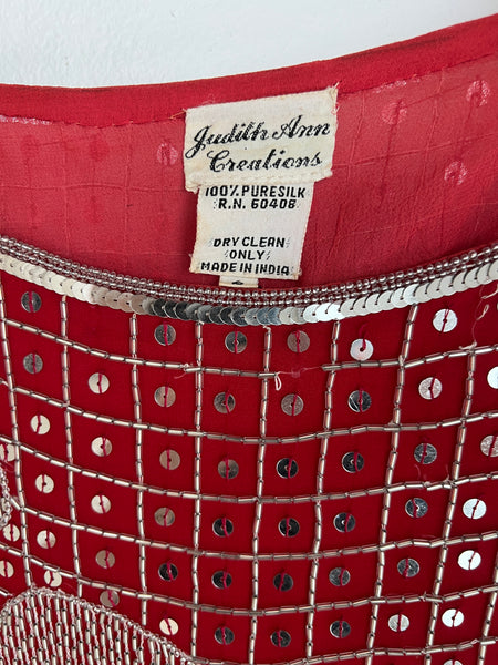 1980s TOP- Judith Ann red sequin silk