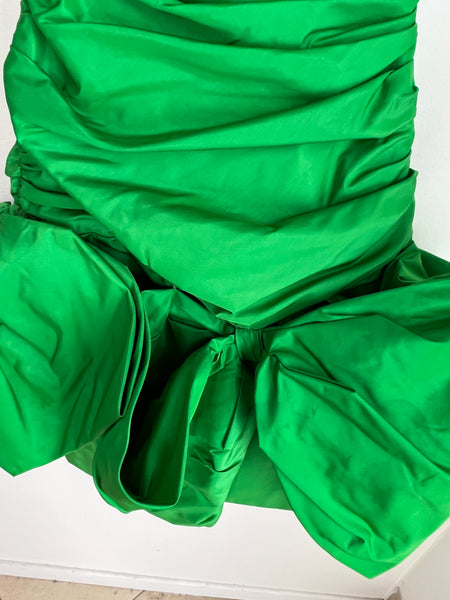 1980s DRESS- Victor Costa Apple green bow bottom party dress
