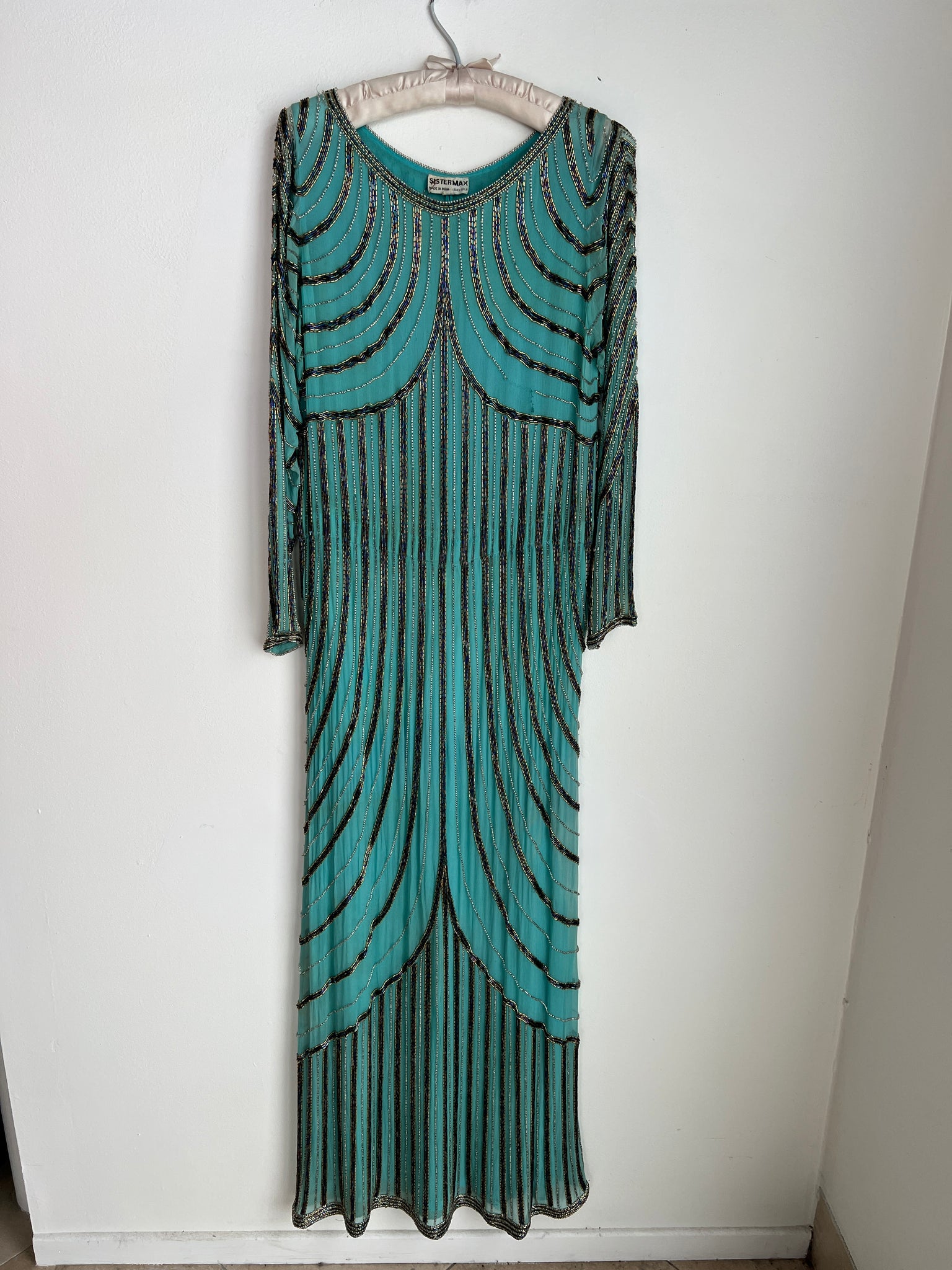 1960s DRESS- Sister Max mint green beaded gown