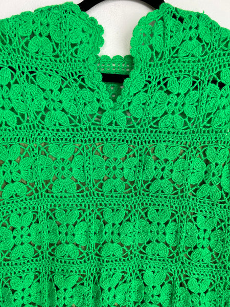 1960s DRESS- green crochet mini