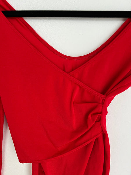 1970s DANCEWEAR- bodysuit- red cross front leotard