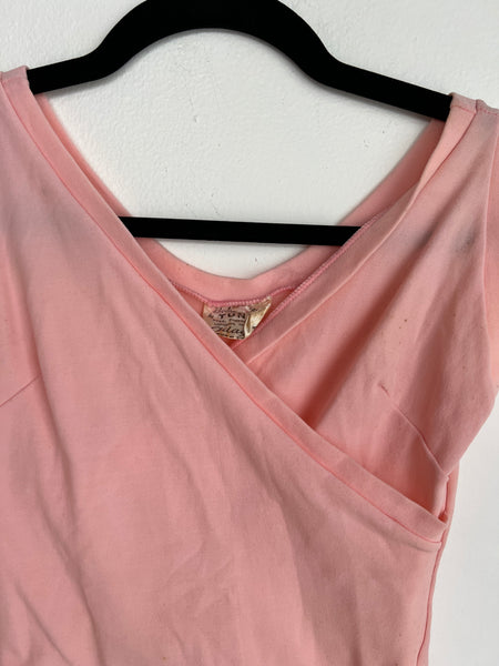 1960s DANCEWEAR- bodysuit- soft pink cross front