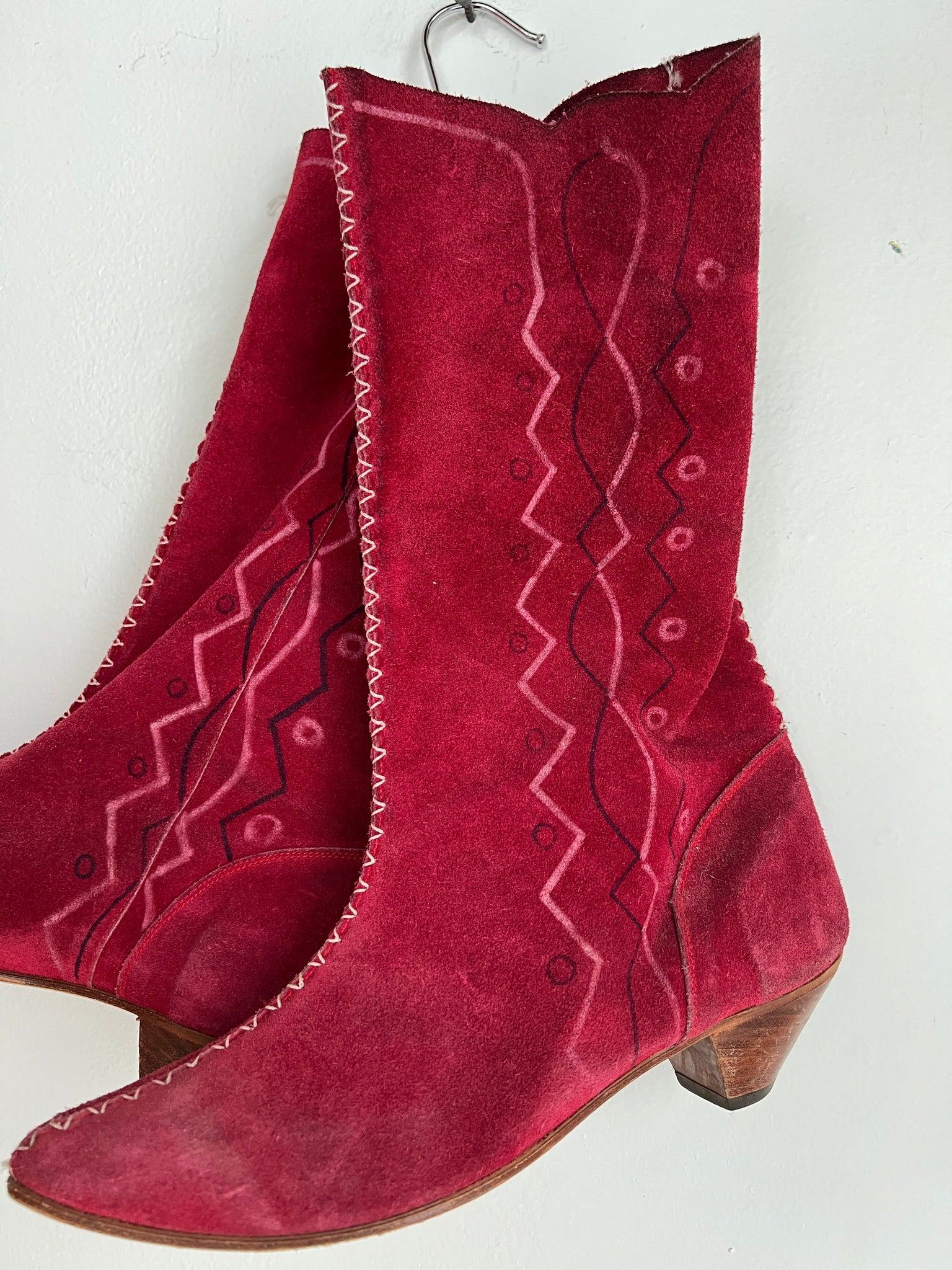 1980s SHOES-BOOTS- maroon suede low heel