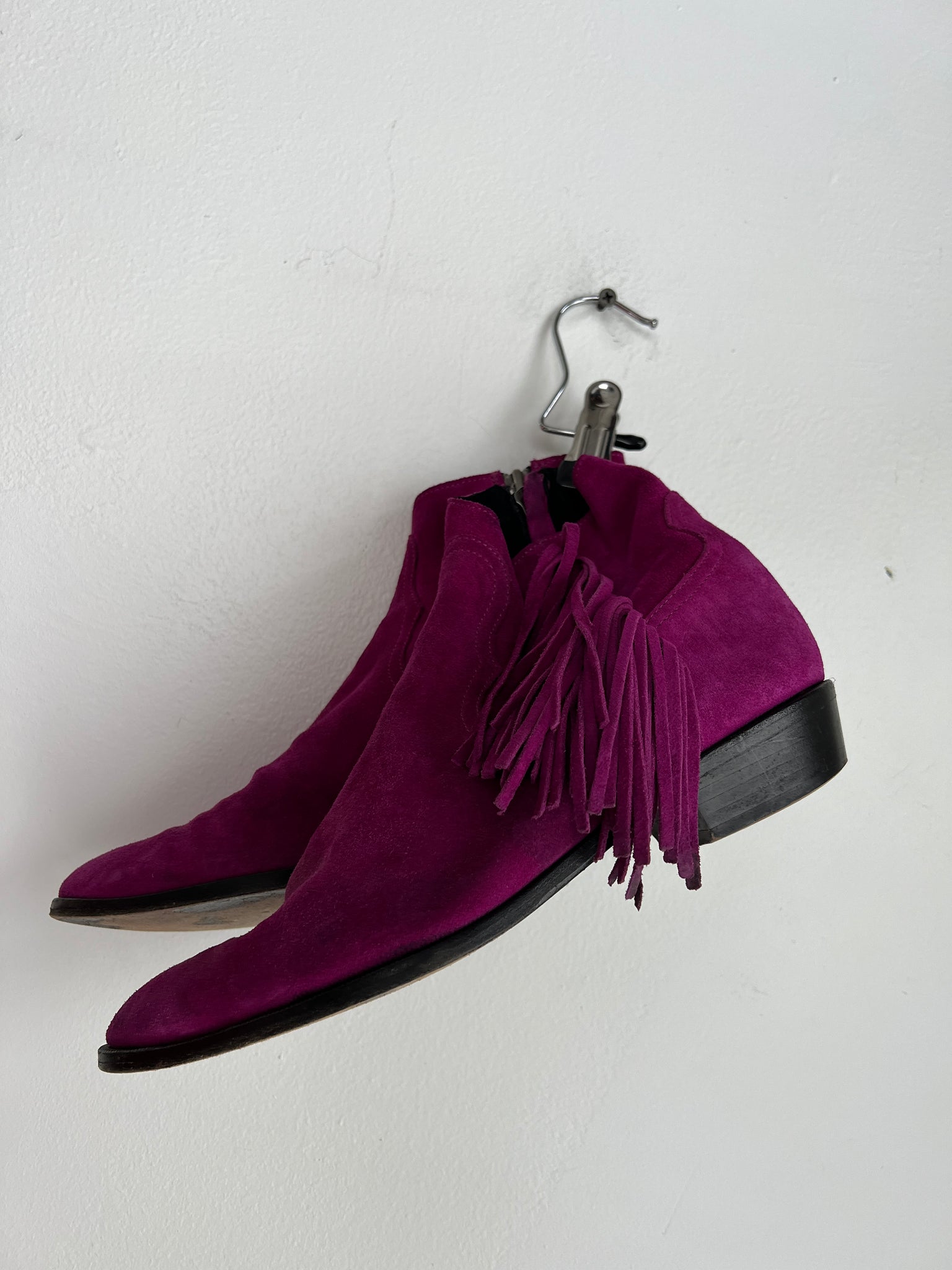1990s+ SHOES-BOOTS- purple short boot fringe