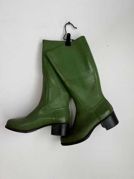 1960s SHOES-BOOTS- Nokia Finland green rainboots