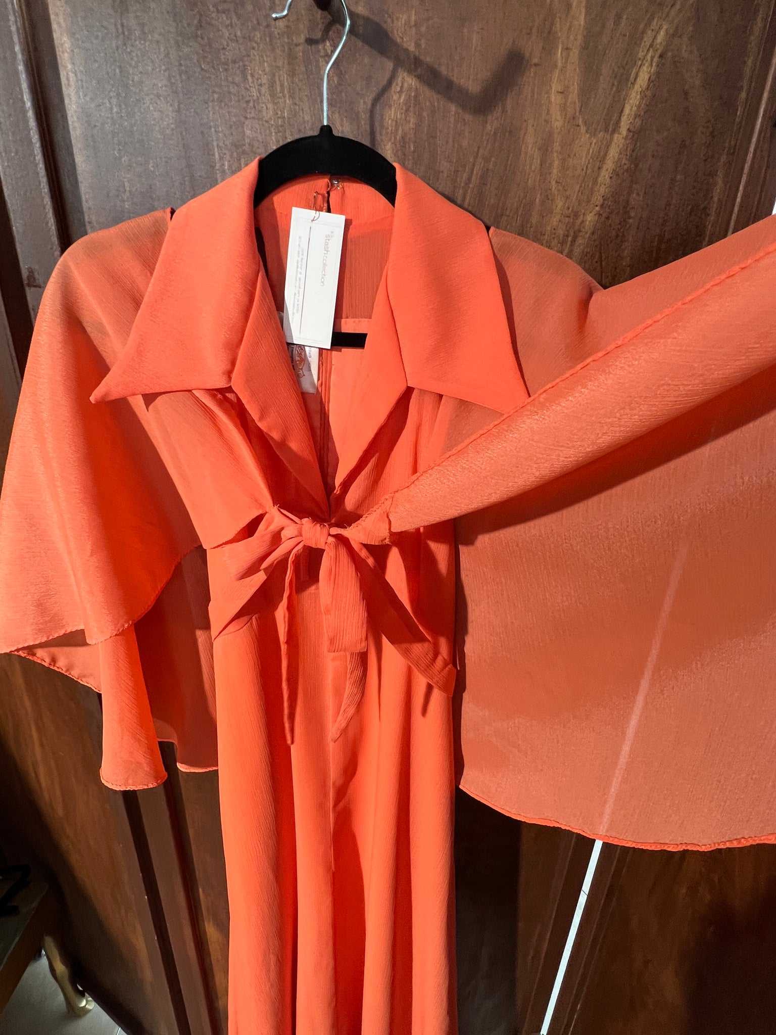 1960S 2 PIECE- Dress- orange collared halter w/ caplette