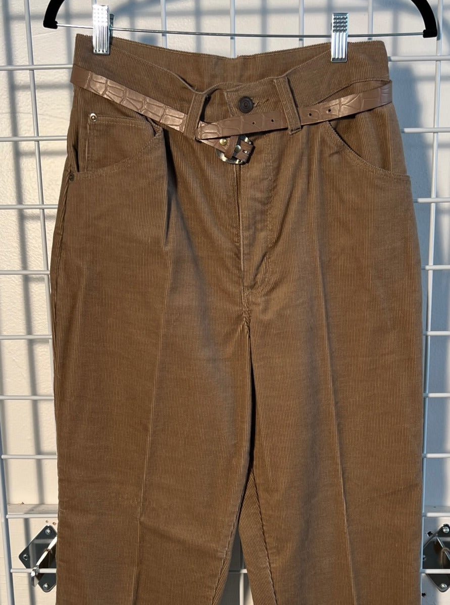 1980s PANTS- brown corduroy high waist w/ belt