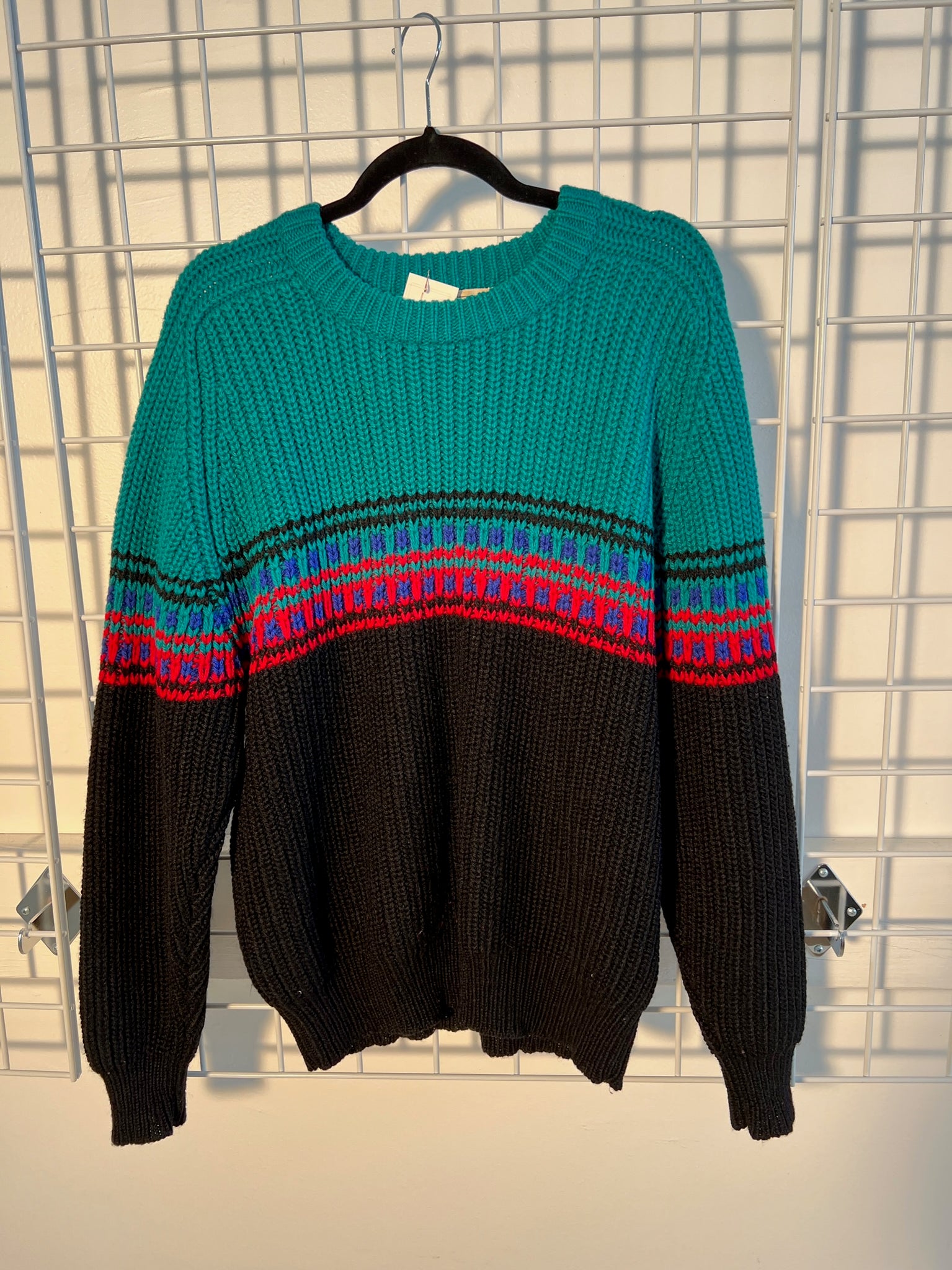 1980s MENS SWEATER- Gap chunky teal/blk ski