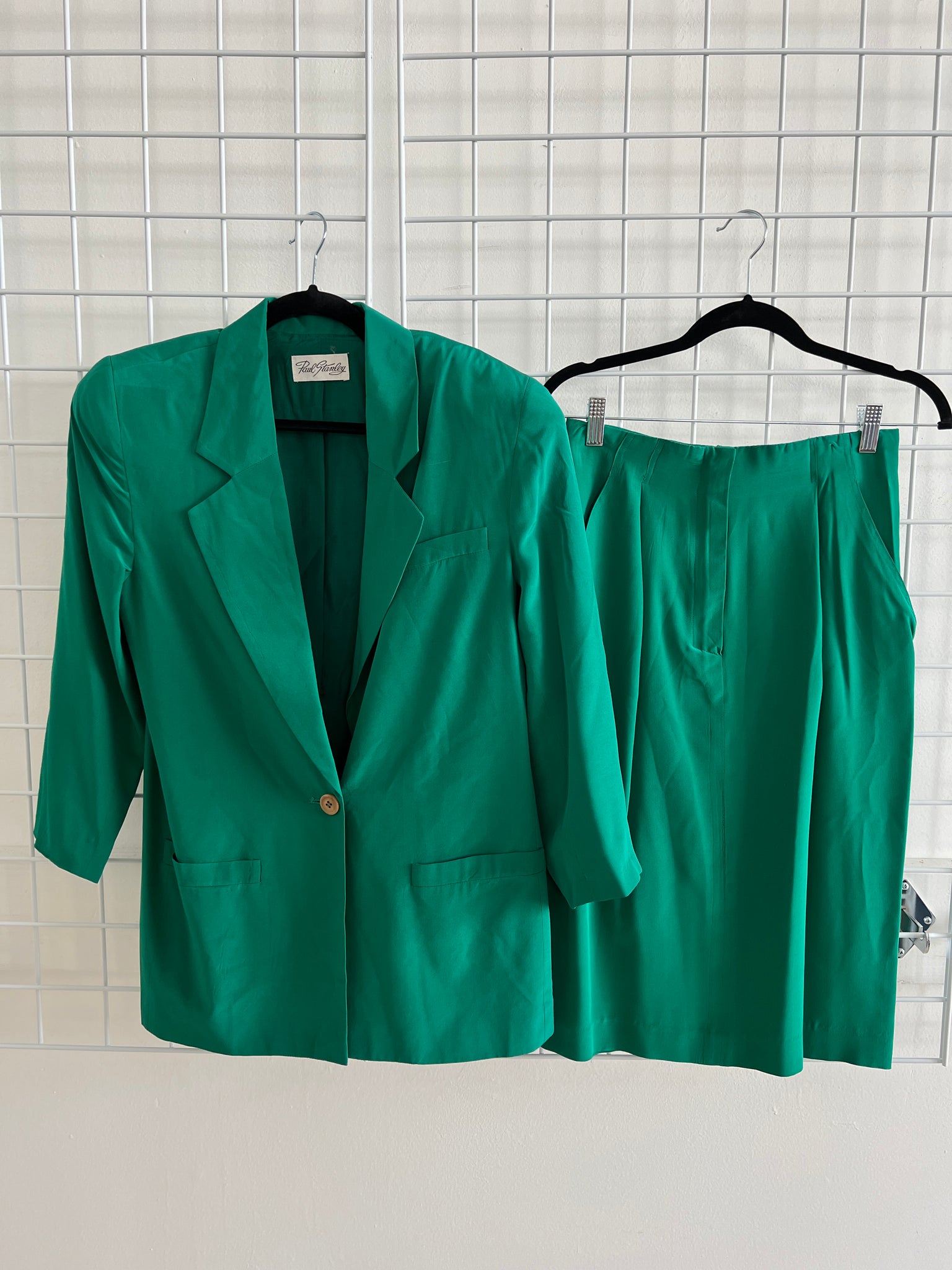 1990's 2 PIECE- SKIRT SUIT- Paul Stanley teal silk oversized blazer
