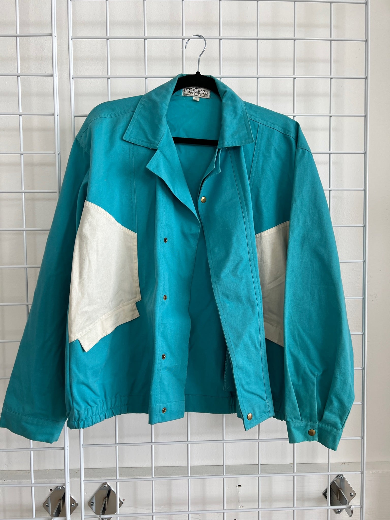 1980s MENS JACKET-People Road turquiose w/ white details
