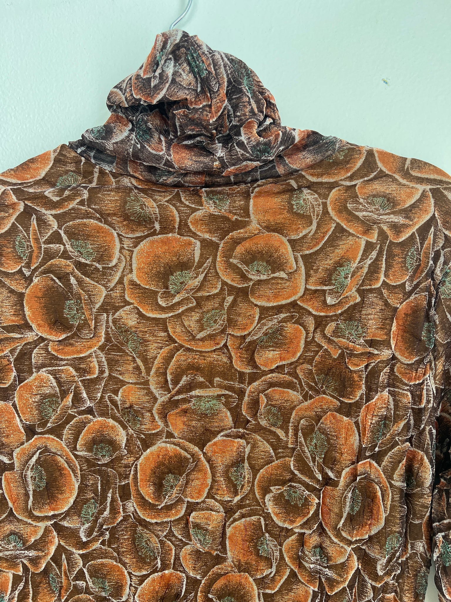 1990s-DRESS- sheer brown poppy bodycon