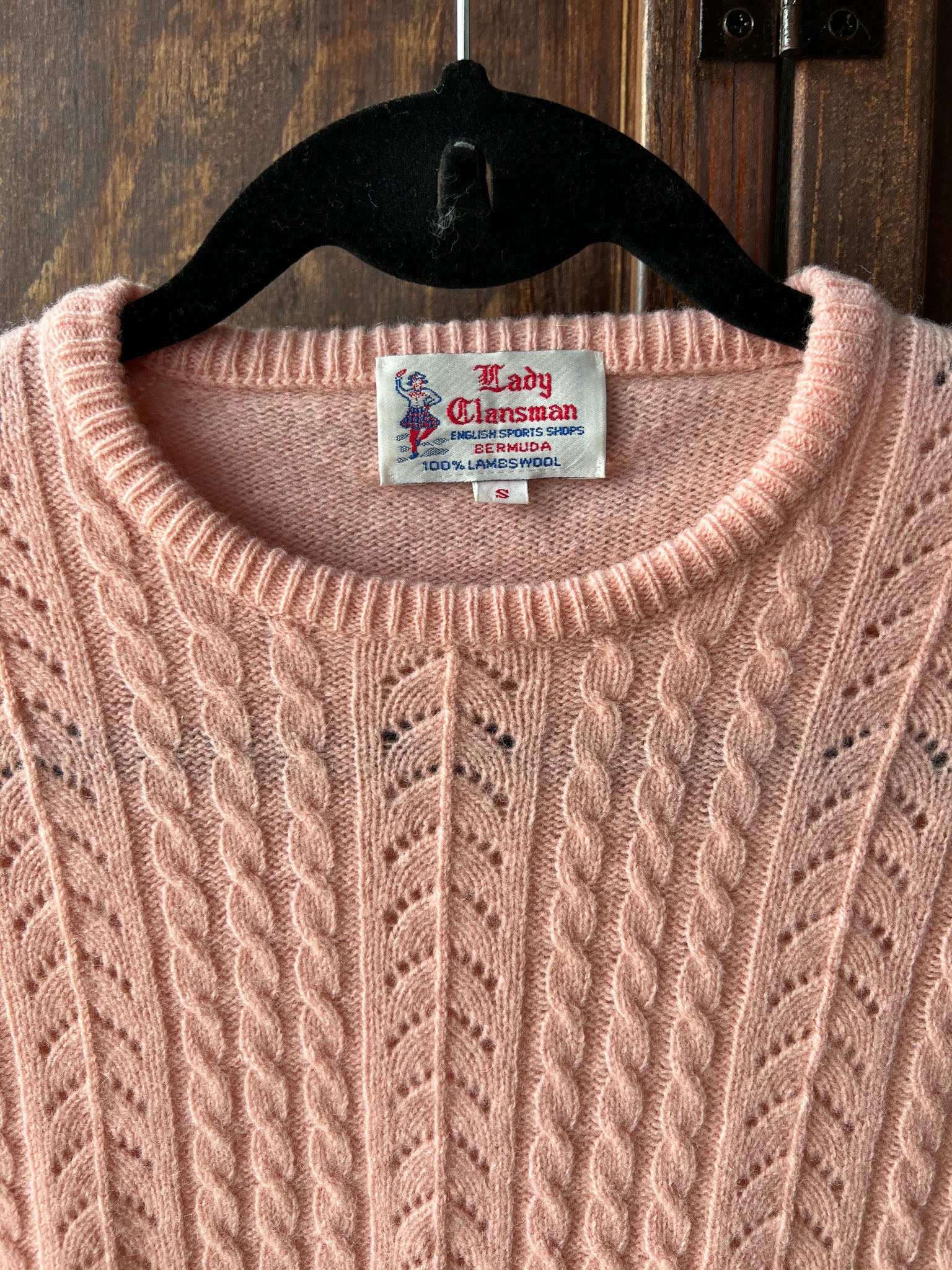 1960s SWEATER- Lady Clansman Pink cableknit light wool