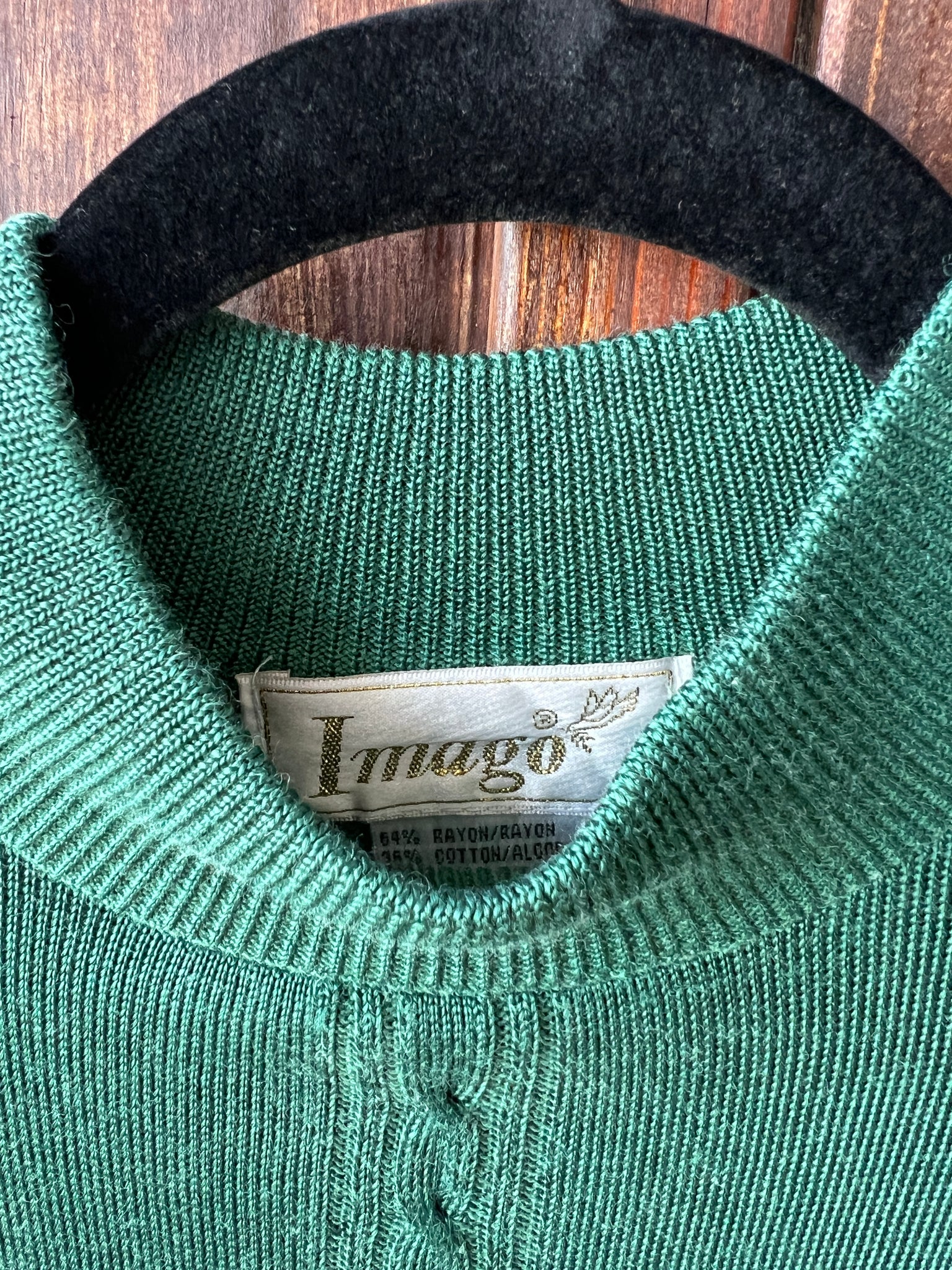 1980s SWEATER- Imago green mockneck silk
