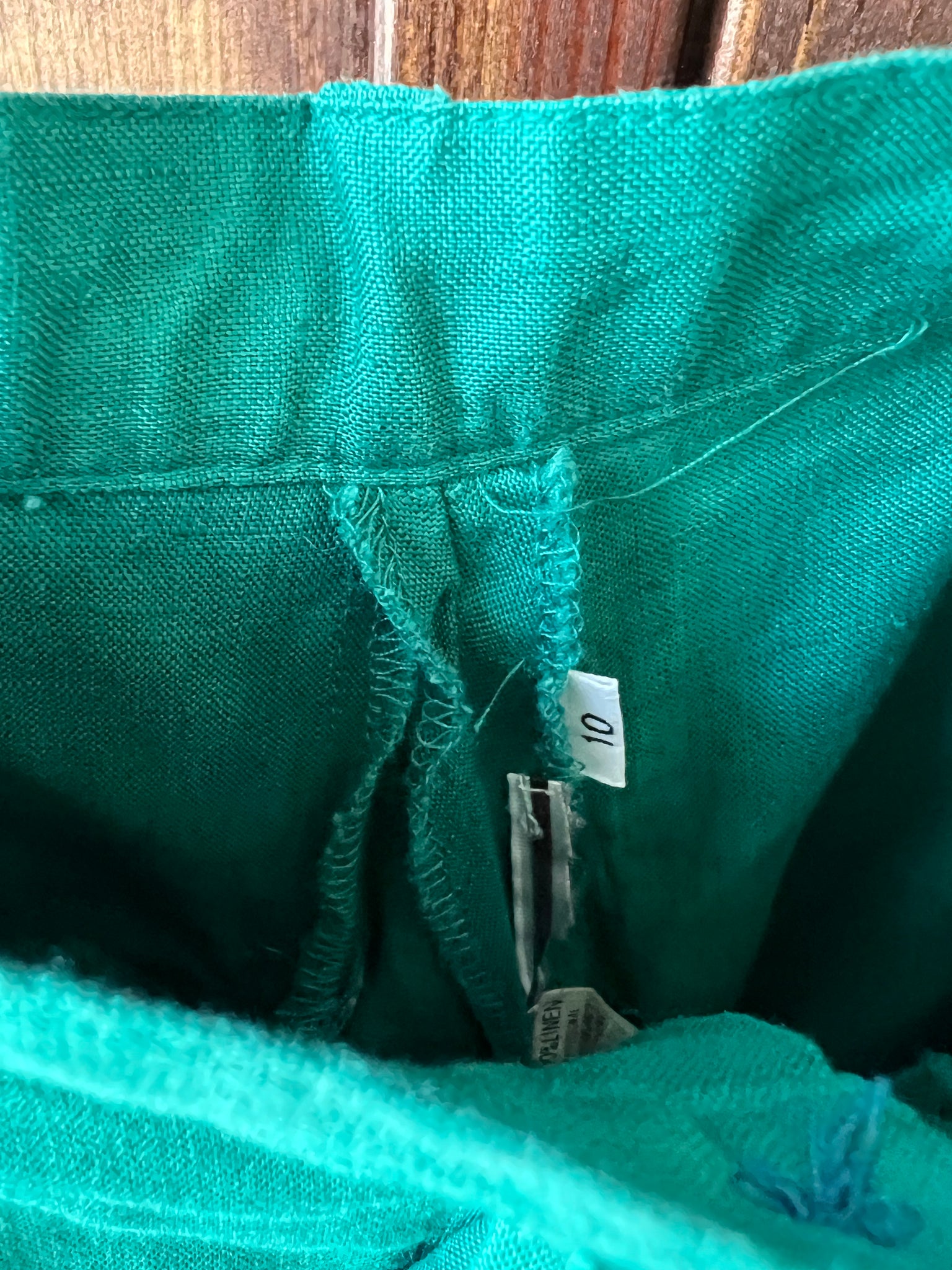 1990s PANTS- teal green linen pleated