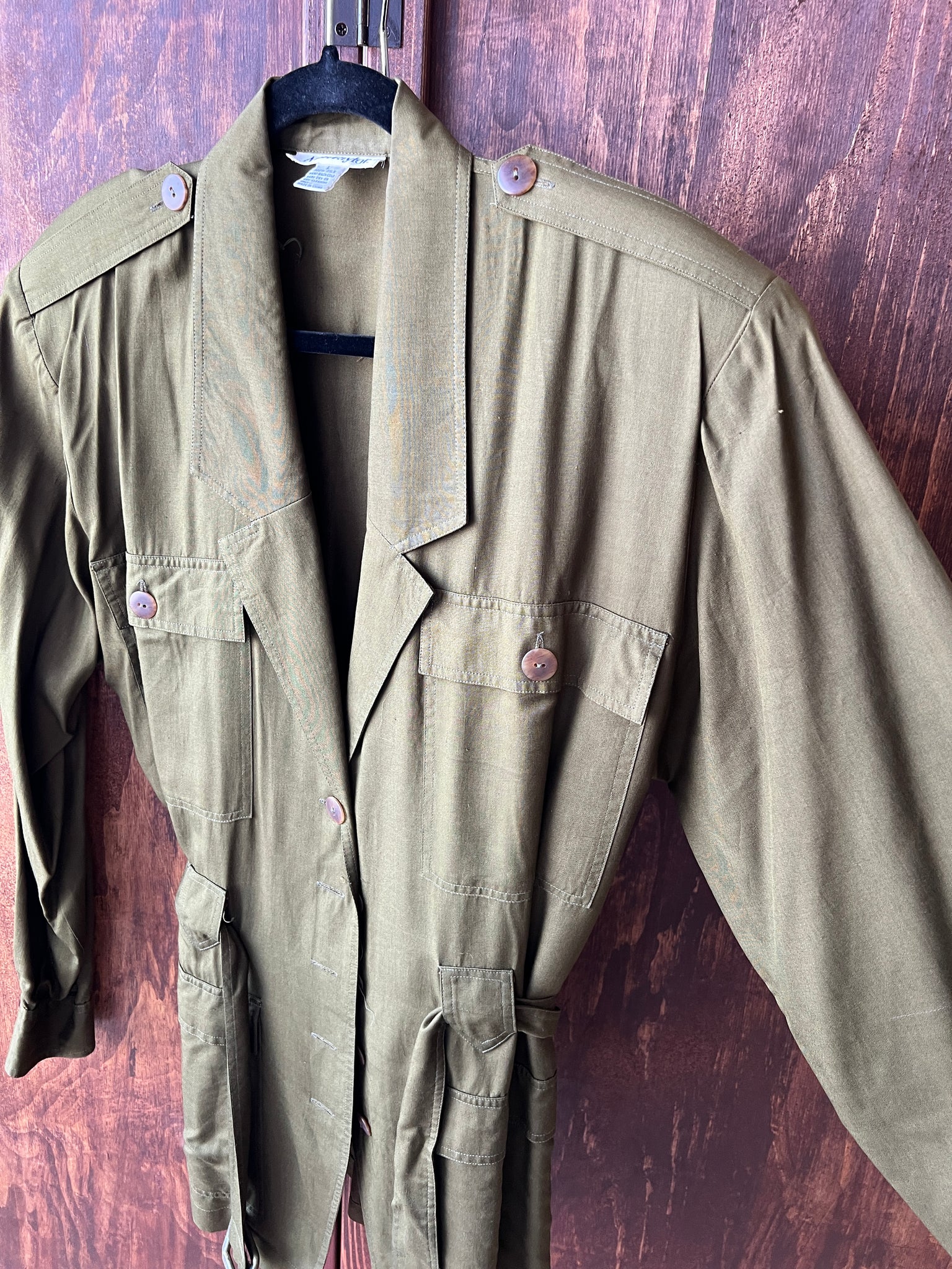 1990s -JACKET- Ann Taylor army green silk belted