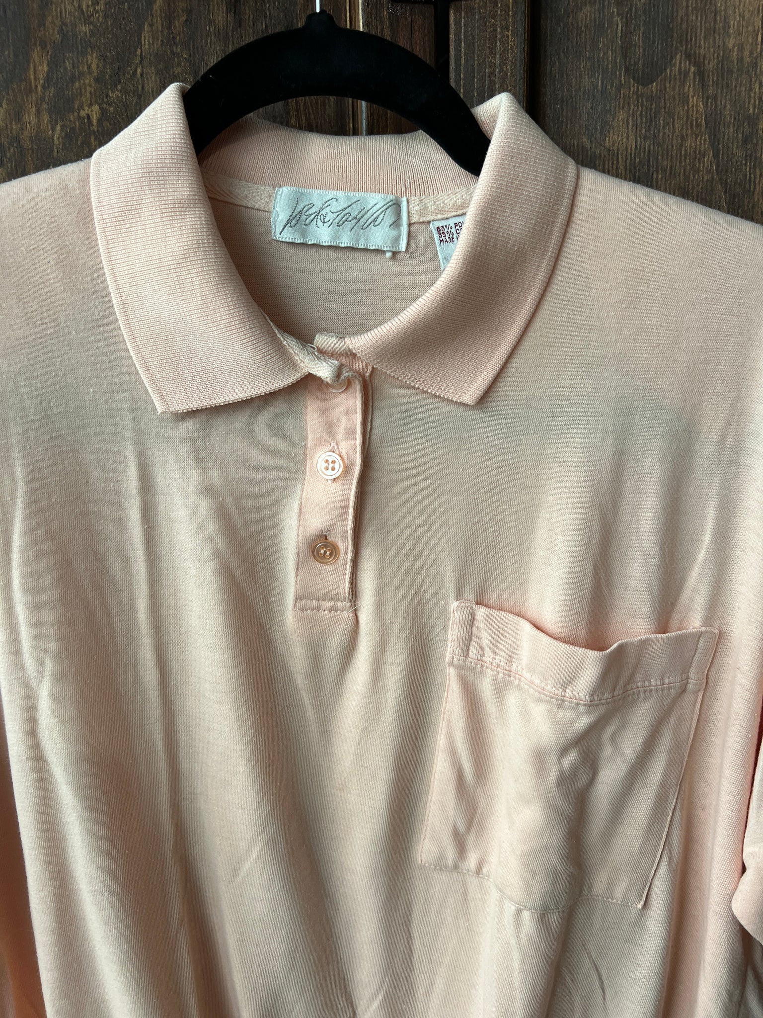 1980s TOPS- Lord & Taylor peach banded polo
