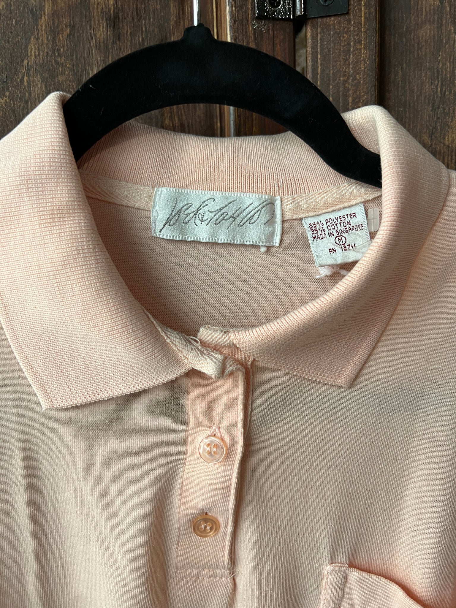 1980s TOPS- Lord & Taylor peach banded polo