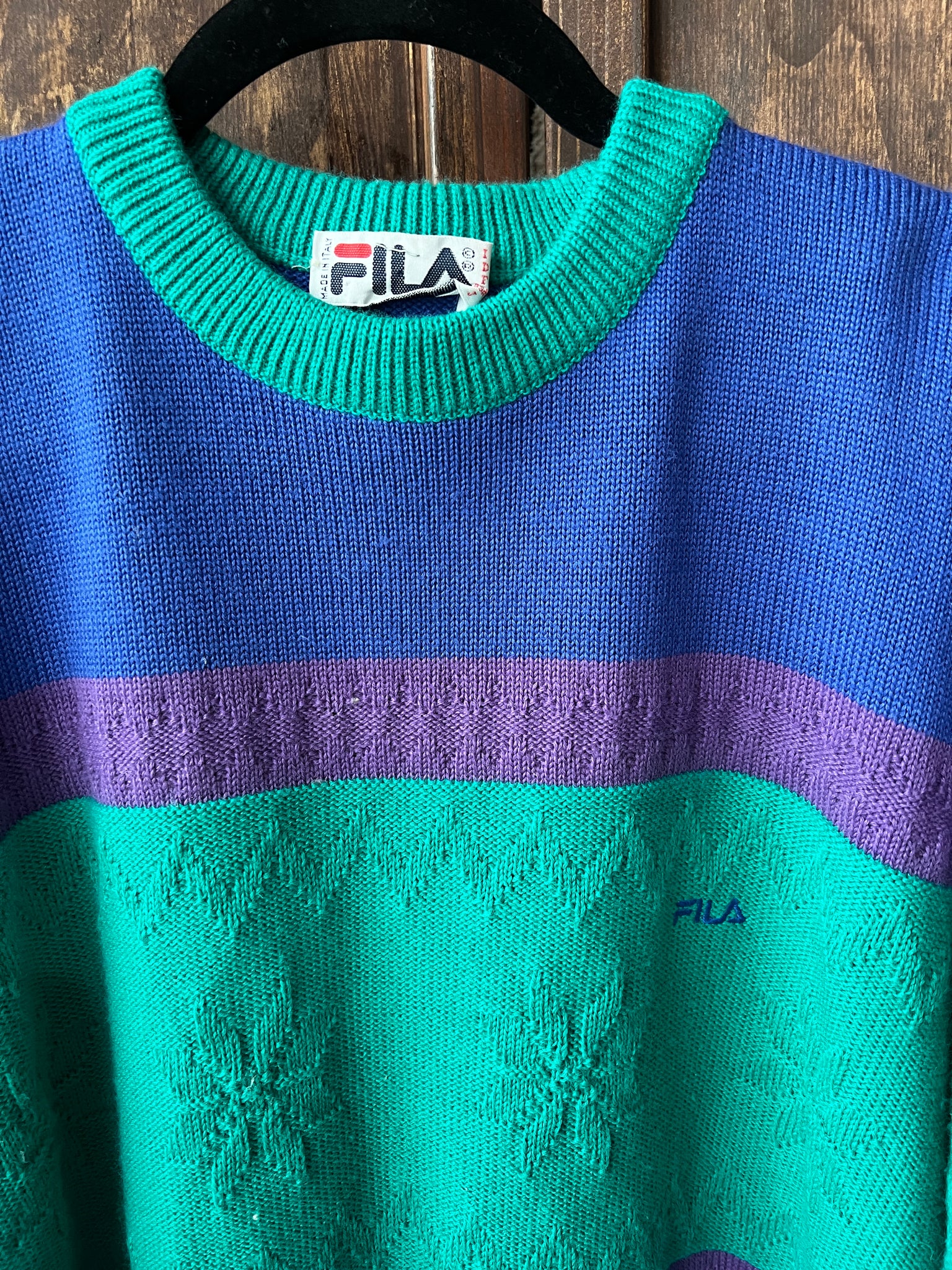 1980's MENS SWEATER- Fila blue/teal ski sweater