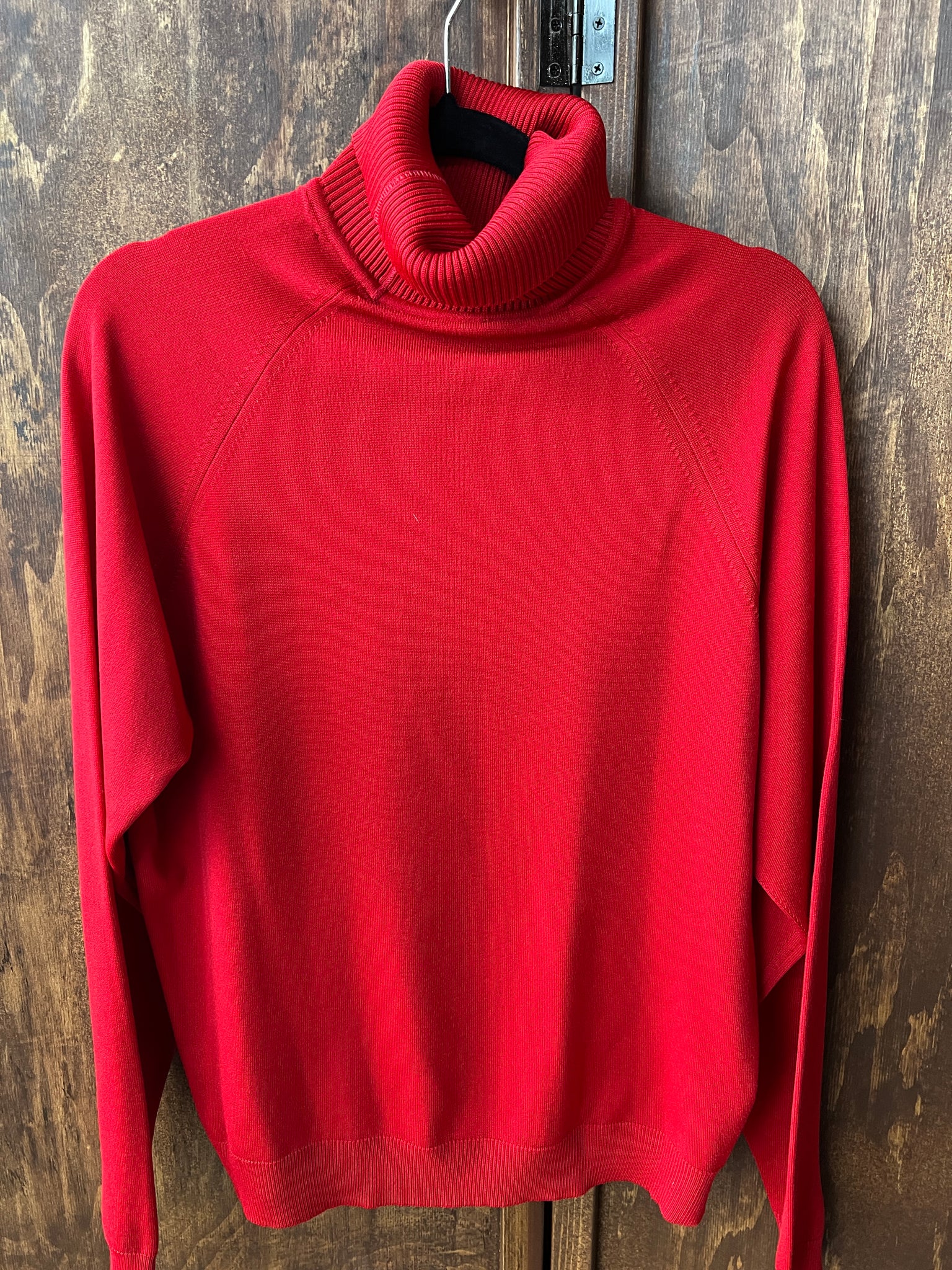 1970's TSHIRT-TURTLENECK- red poly knit ski