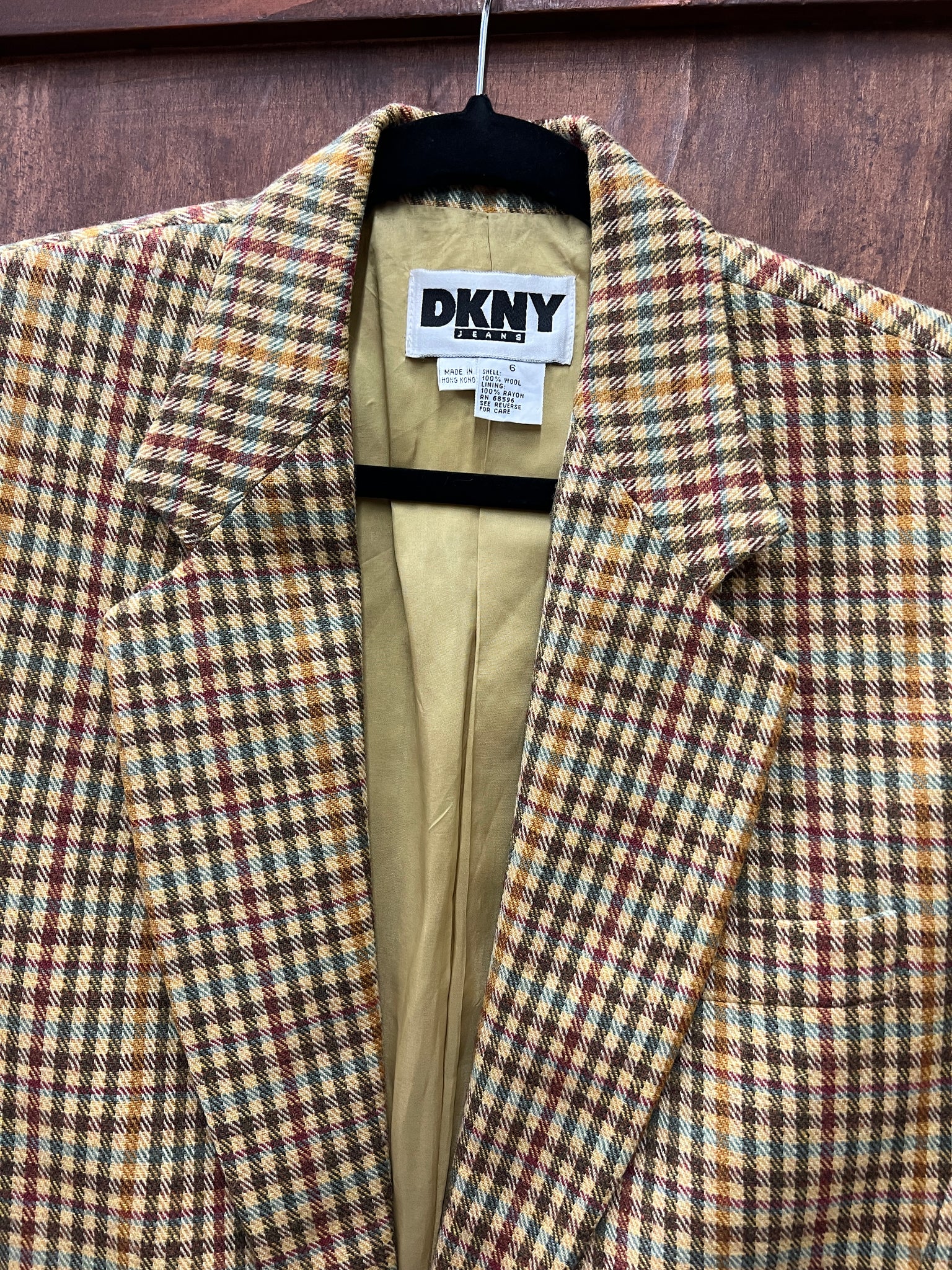 1990s JACKET- BLAZER- DKNY brown plaid oversized