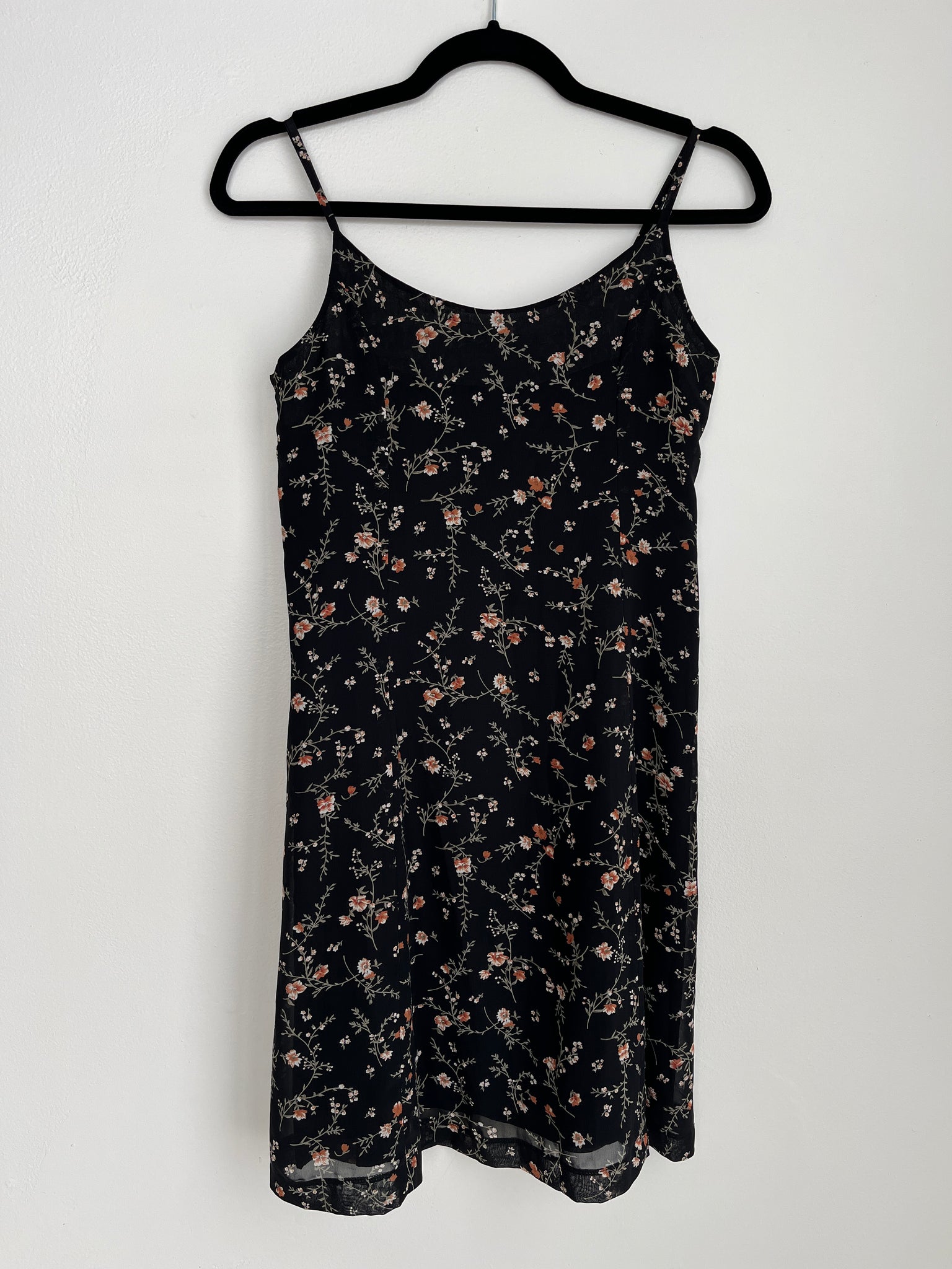 1990s DRESS-KaFung slip style black floral print