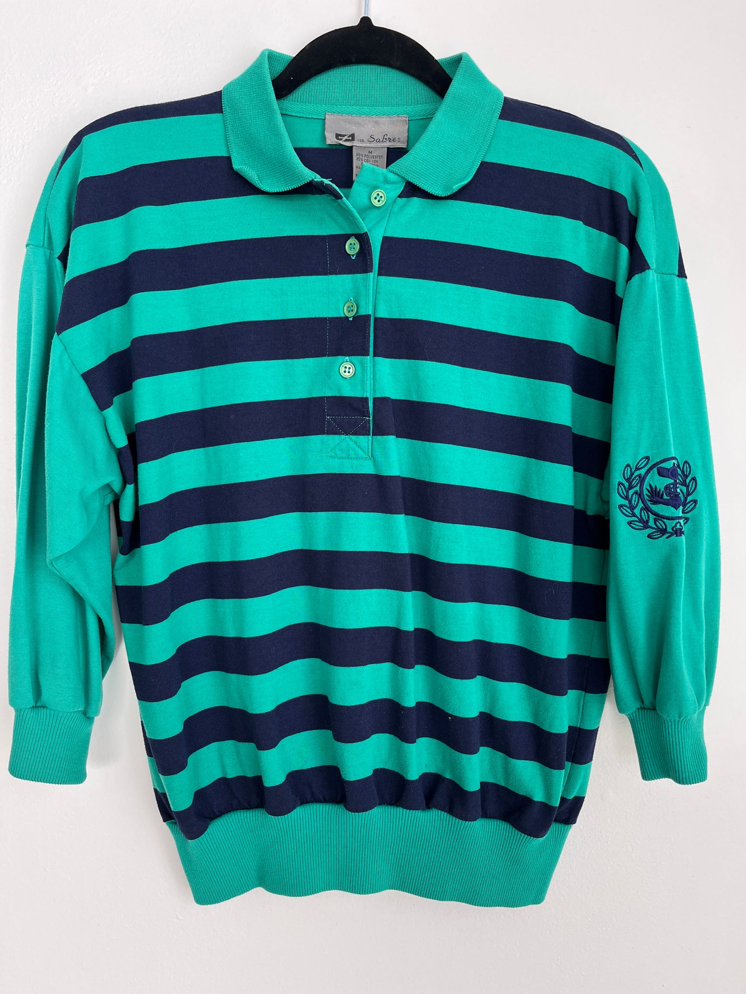 1990s TOP-Sabree banded striped polo blue/green