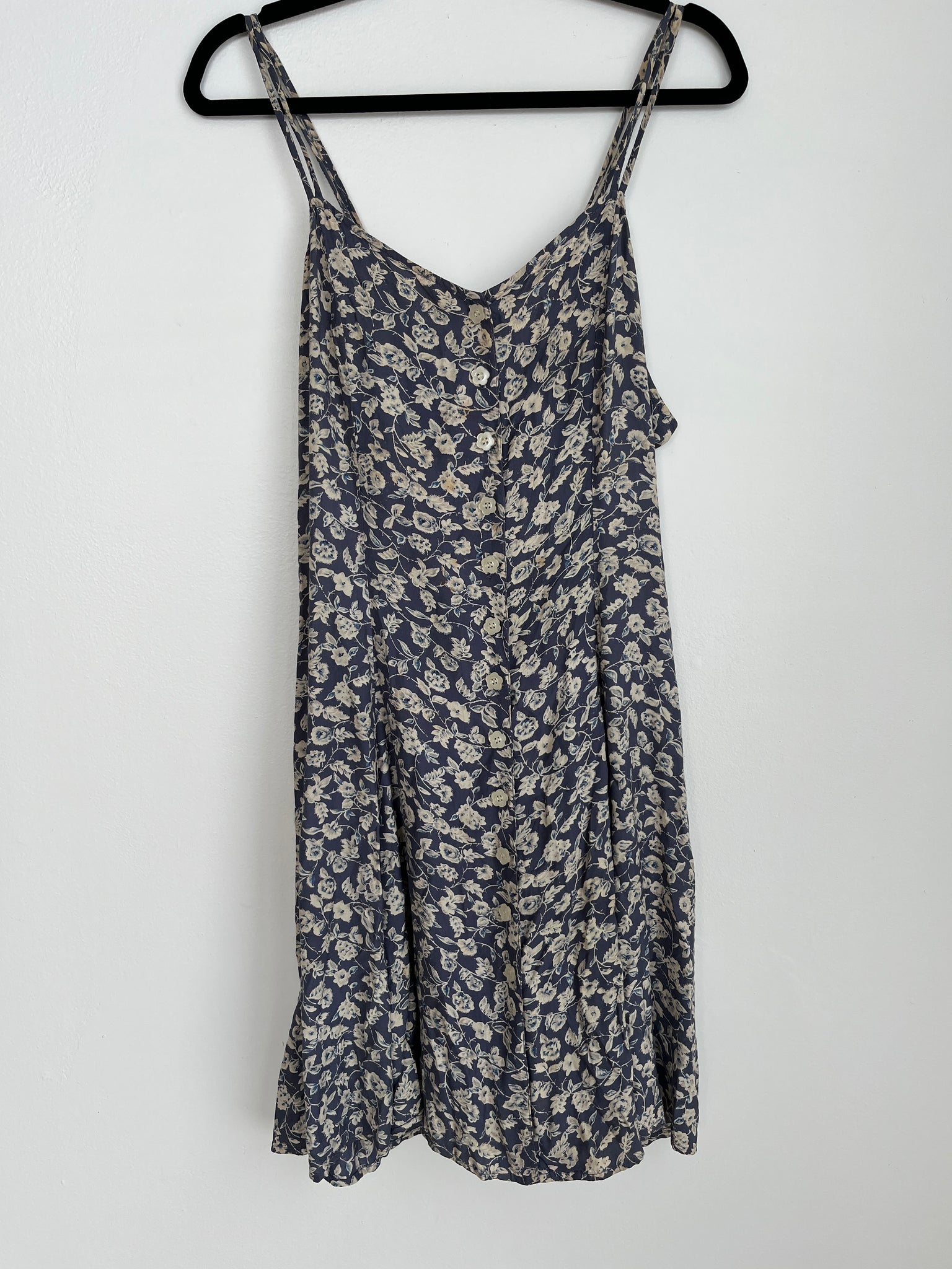 1990s DRESS- cornflower blue floral print rayon