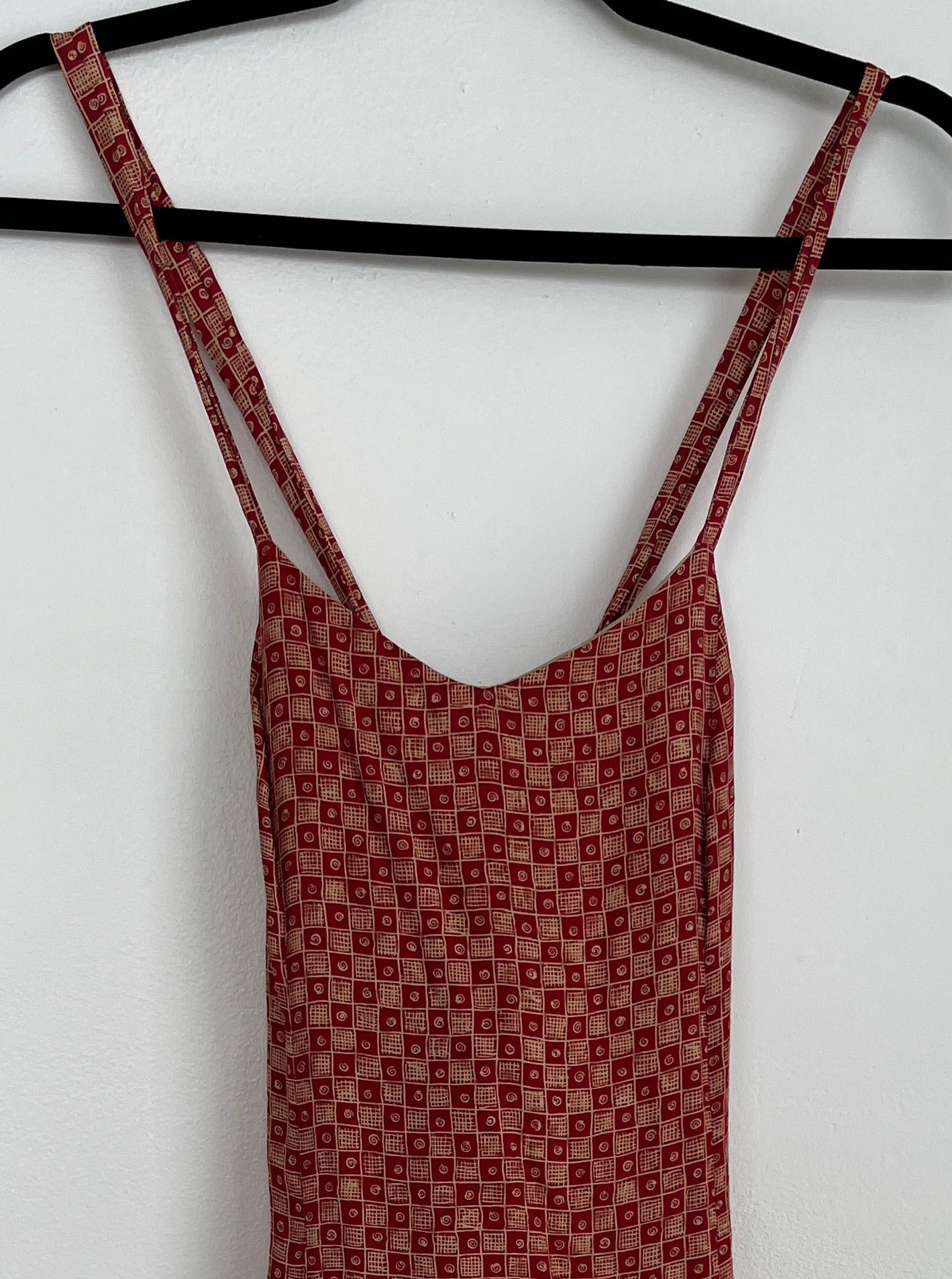 1990s DRESS- red checker print laceup back