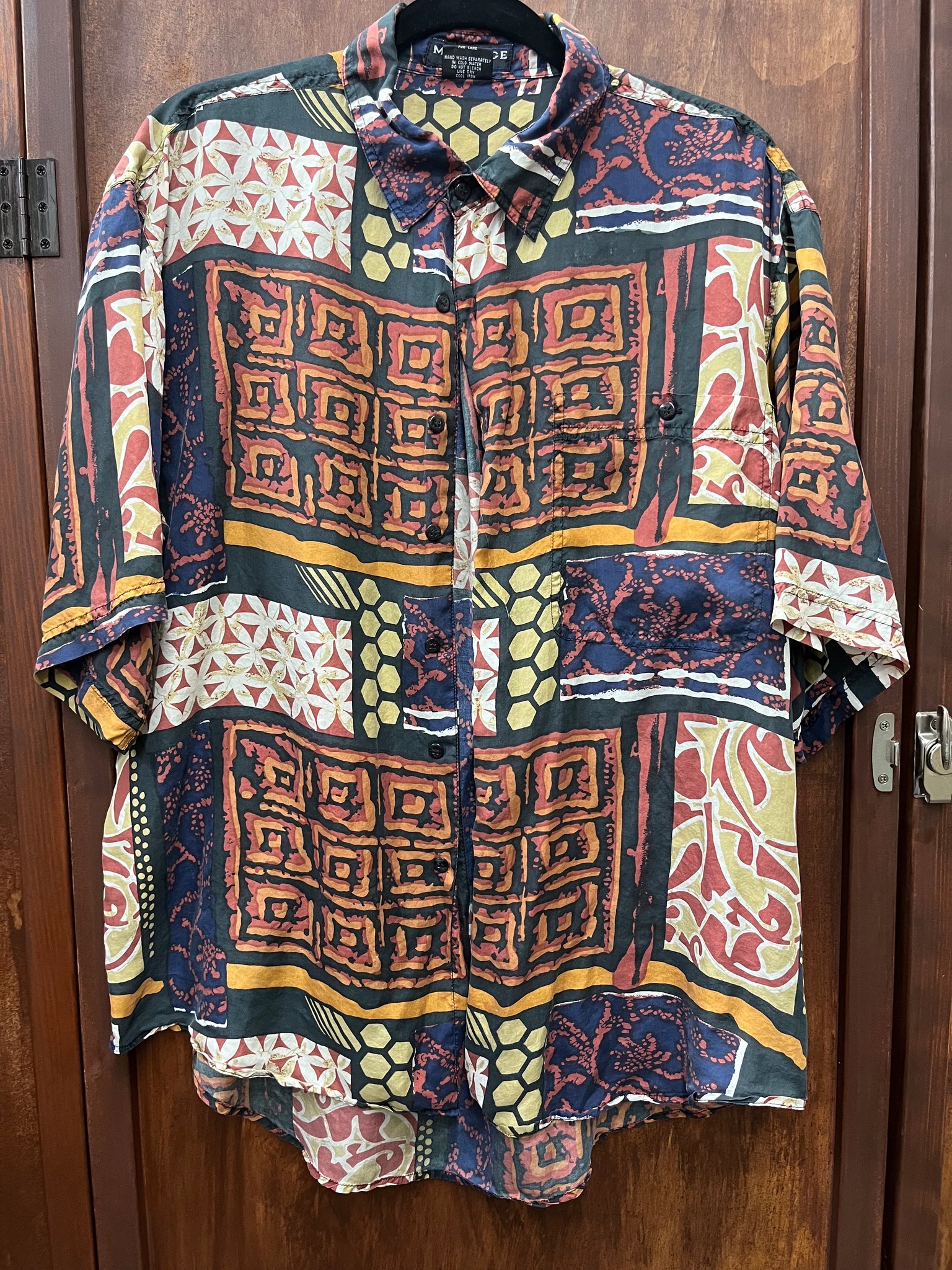 1990s MENS TOP- Montage hawaiian silk print s/s