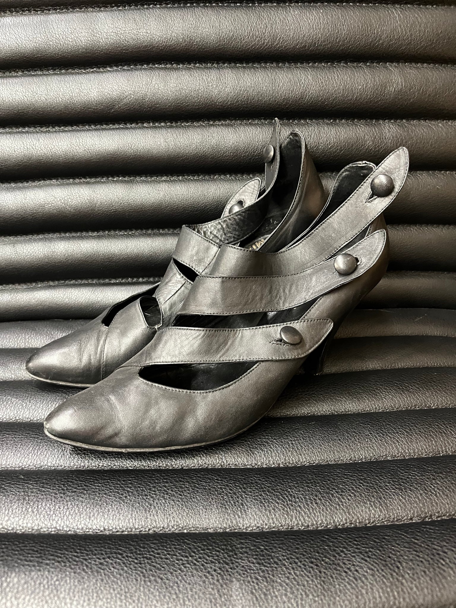 1990s SHOES- Mia black multistrap pointy pump