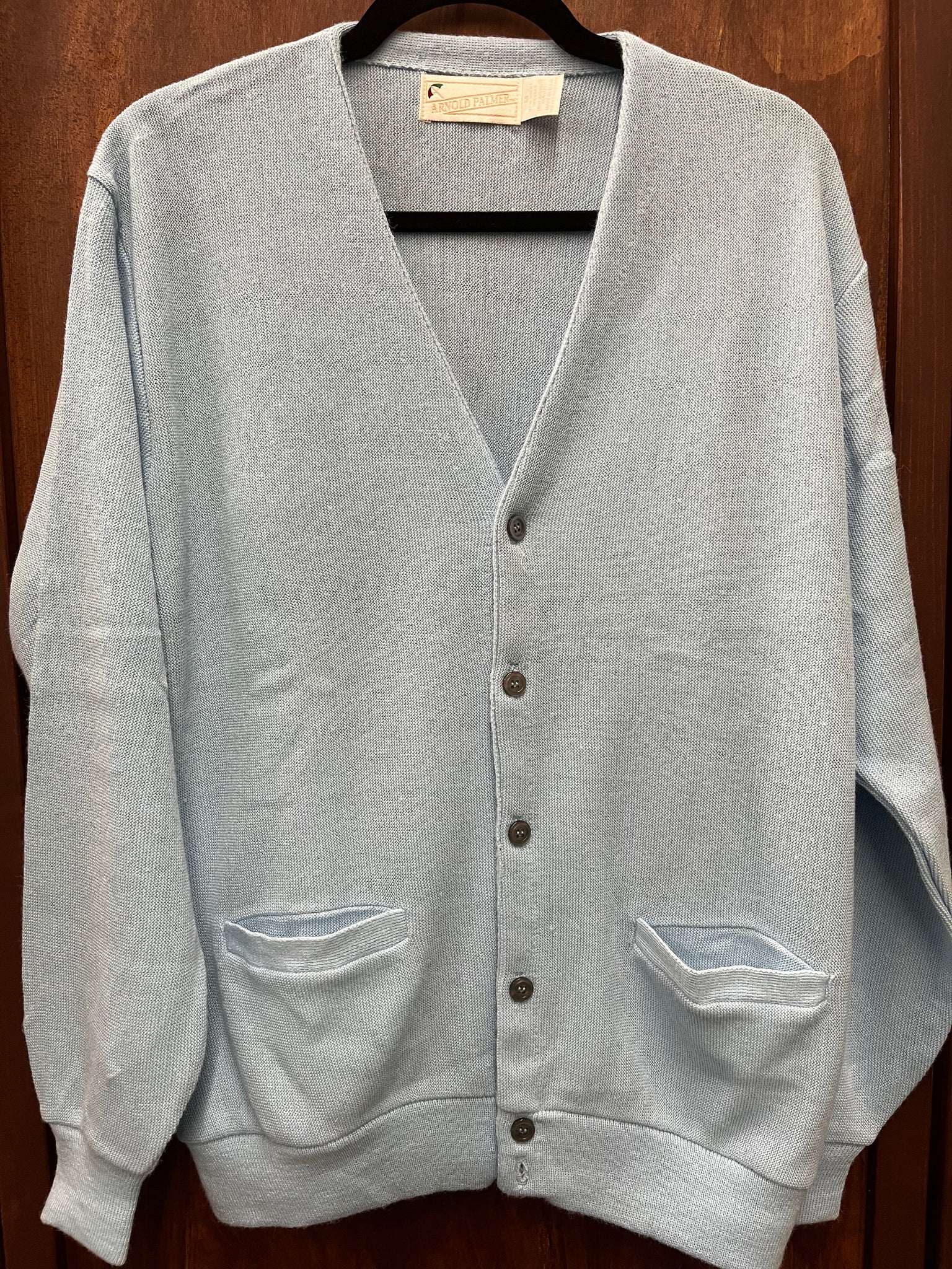 1960s MENS SWEATER- Arnold Palmer light blue cardigan