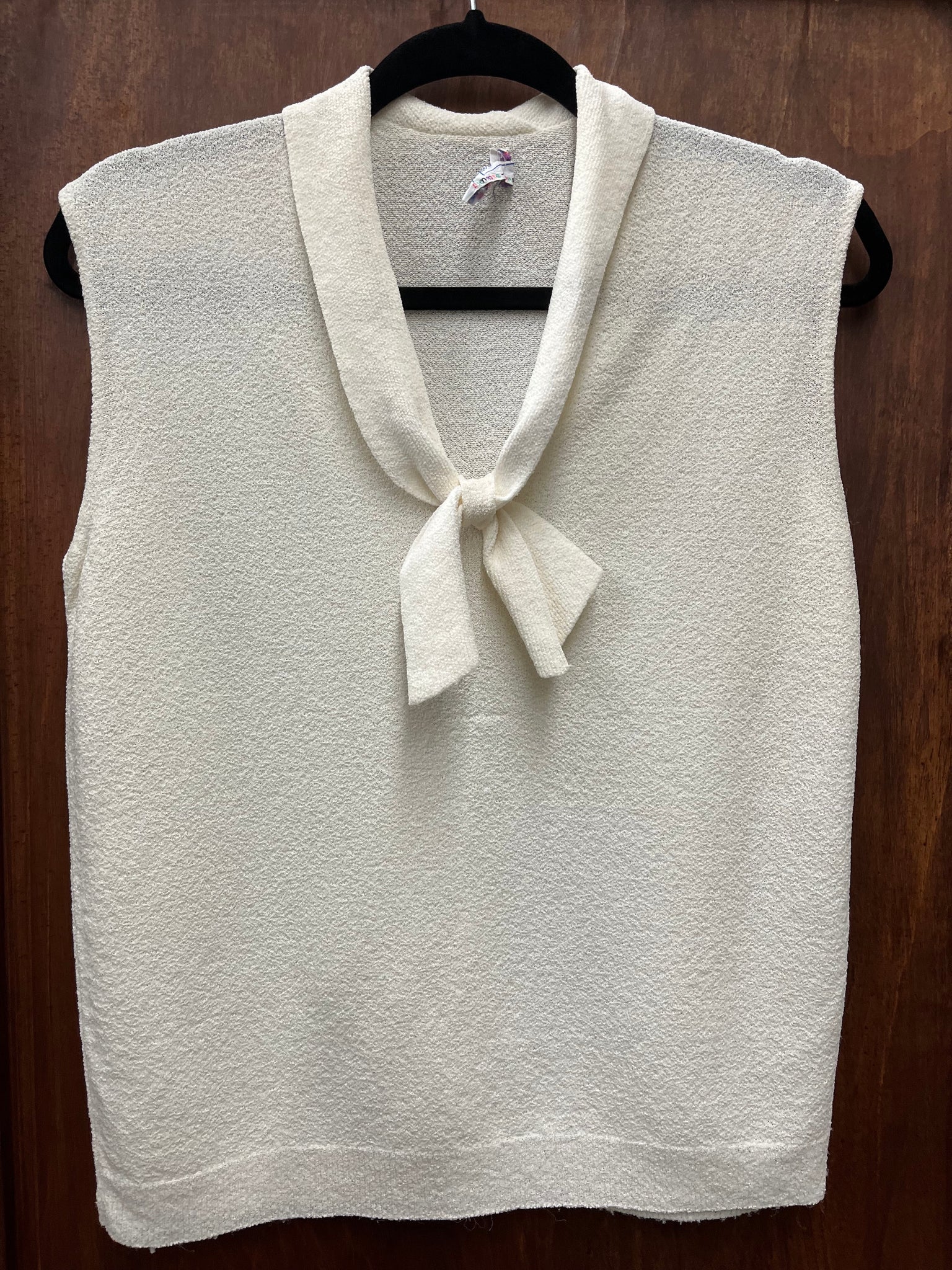1960S TOP- Exmor cream sleeveless with tie at neck