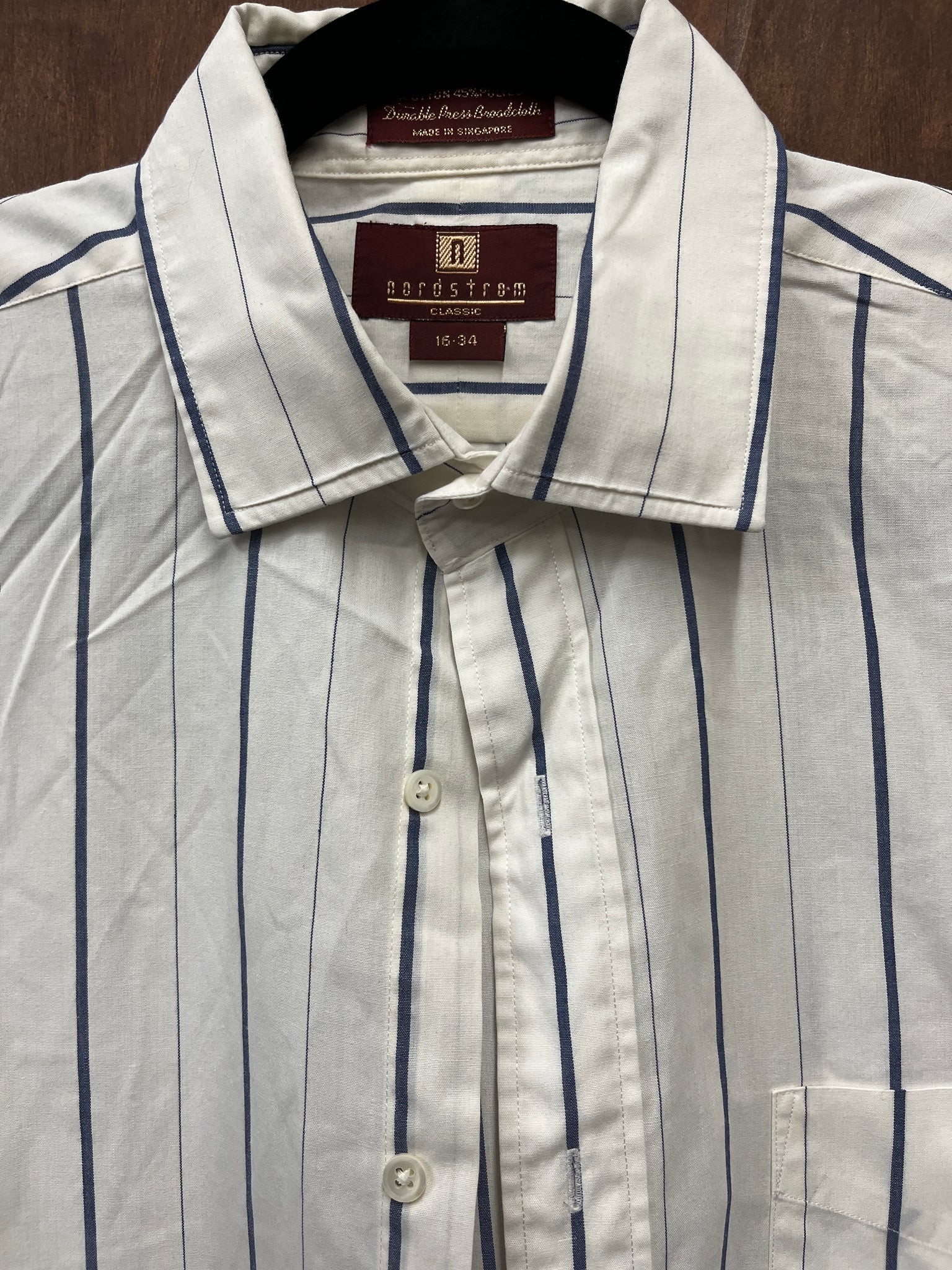 1990s MENS TOP- Nordstrom Classic- blue white stripped l/s button up