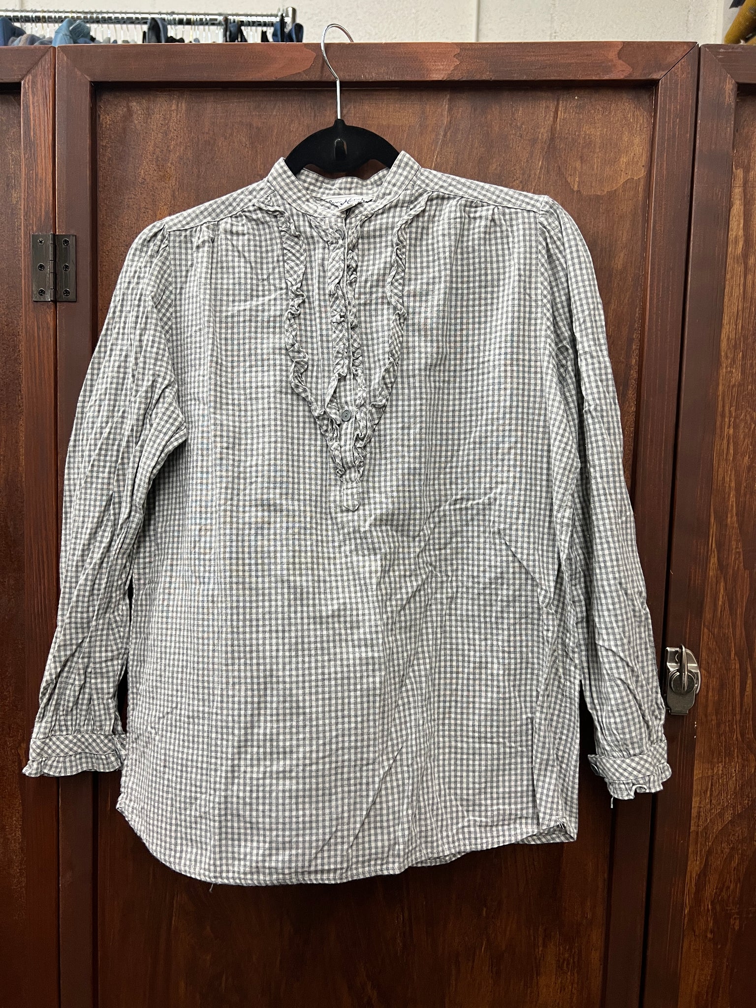 1990s- TOP-Love March checkered grey ruffle l/s