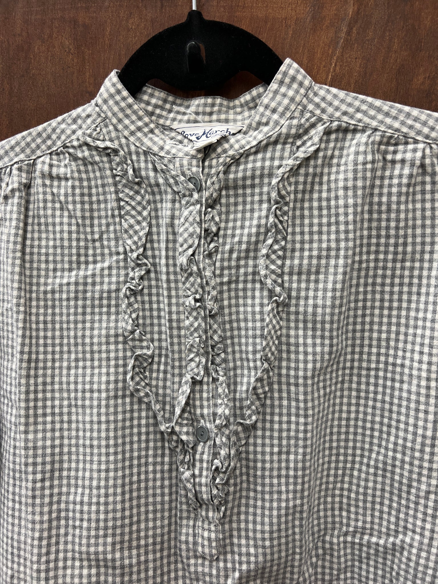 1990s- TOP-Love March checkered grey ruffle l/s