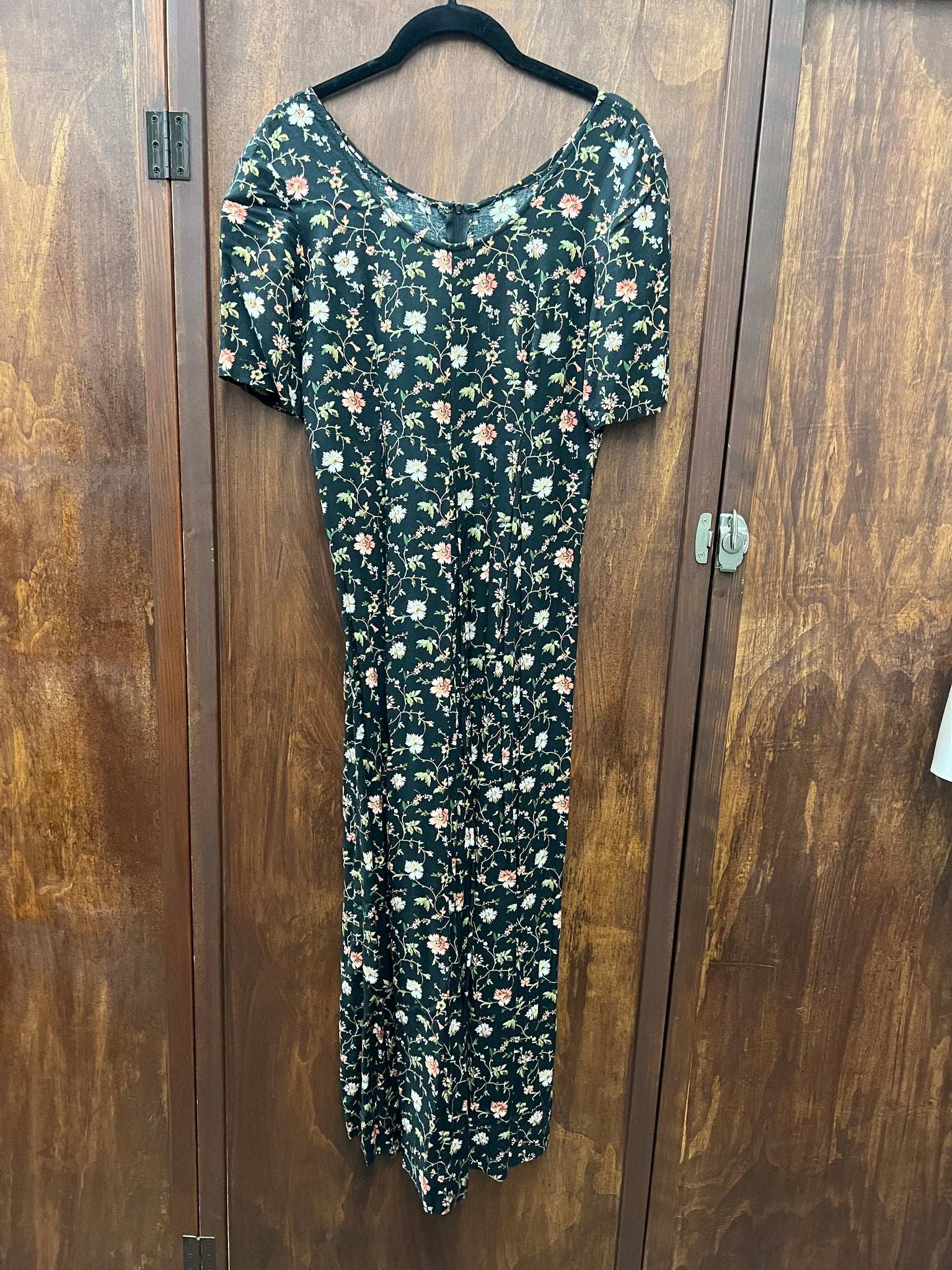 1990s- DRESS-JUMPSUIT- All That Jazz black floral rayon