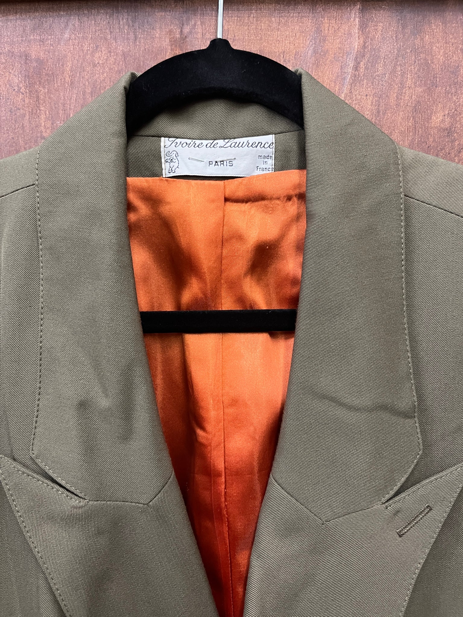1990s JACKET- Ivoire de Laurence- moss green blazer orange silk