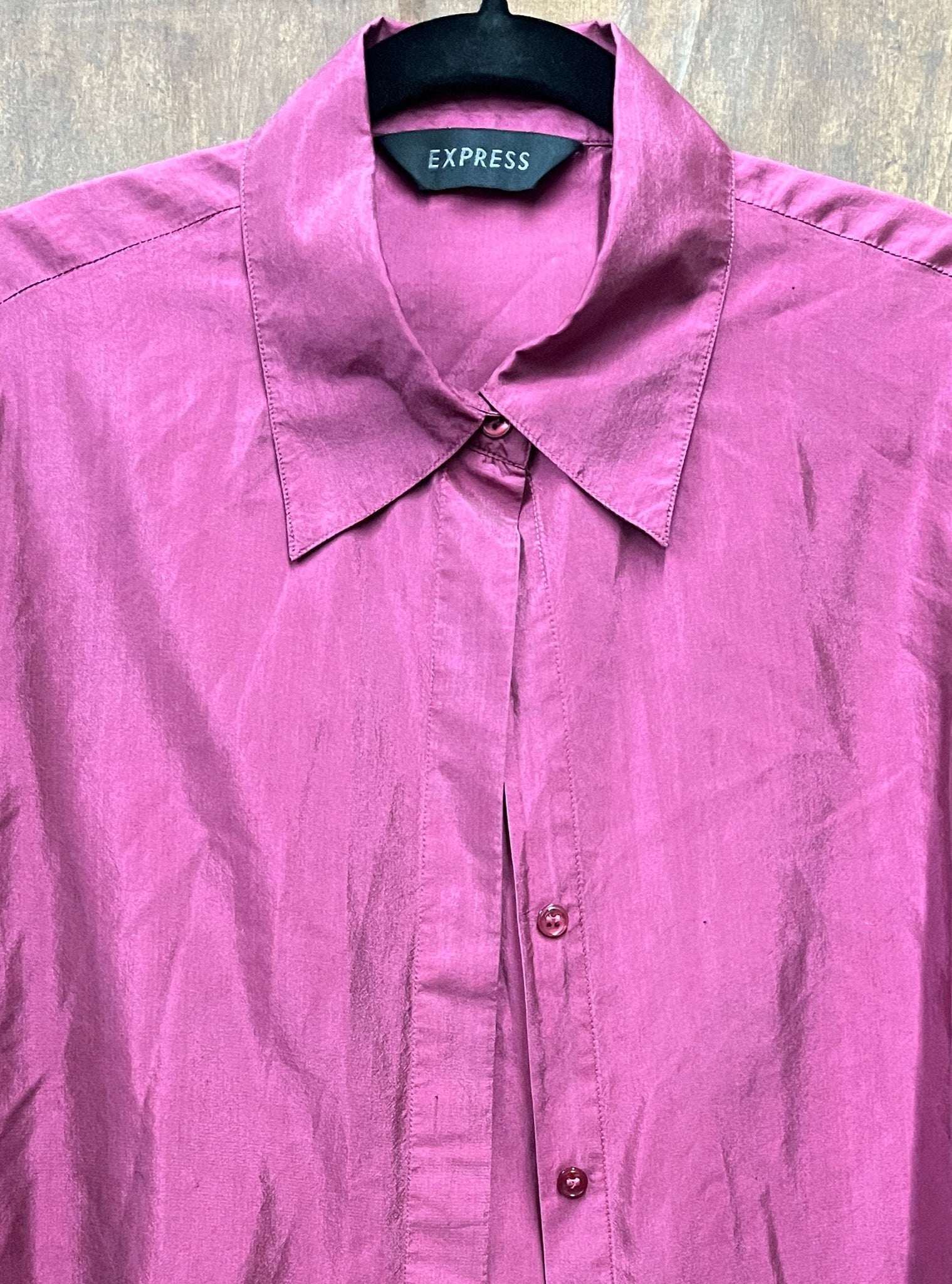 1990s TOPS- Express- pink washed silk l/s button up