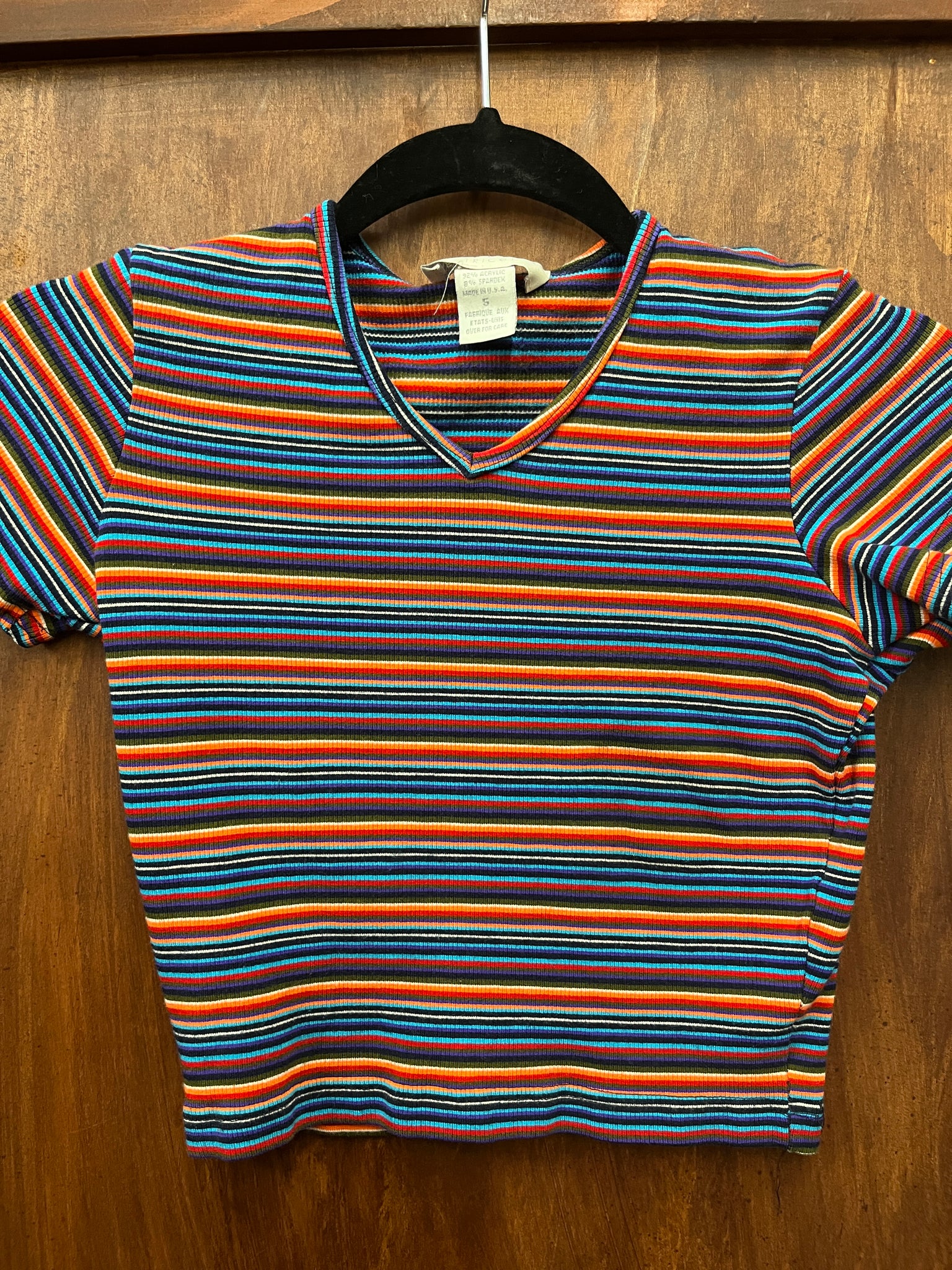 1990s T SHIRT- Express Tricot- short sleeve cropped stripe
