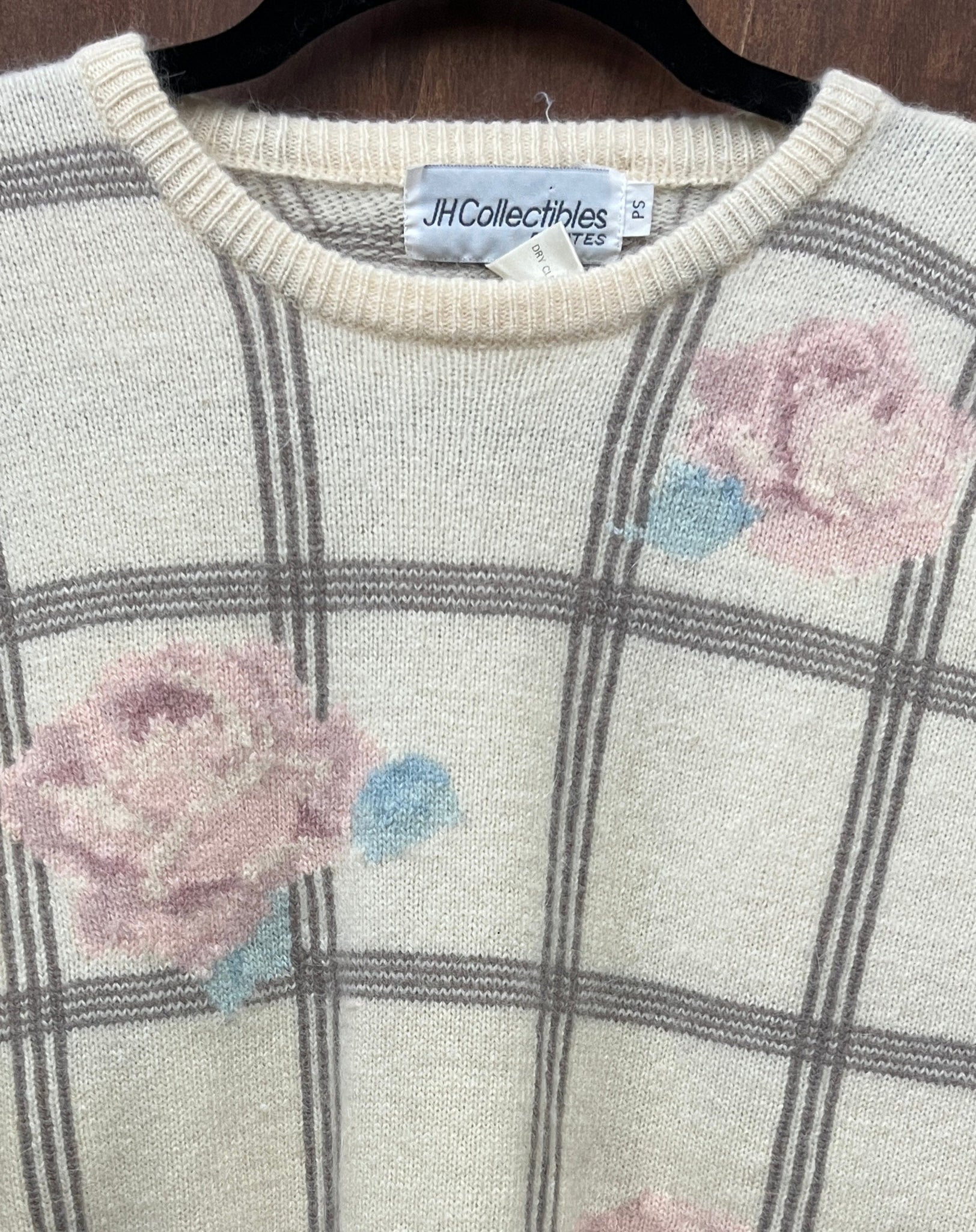 1990s SWEATER- JH Collectibles-cream pink floral grid
