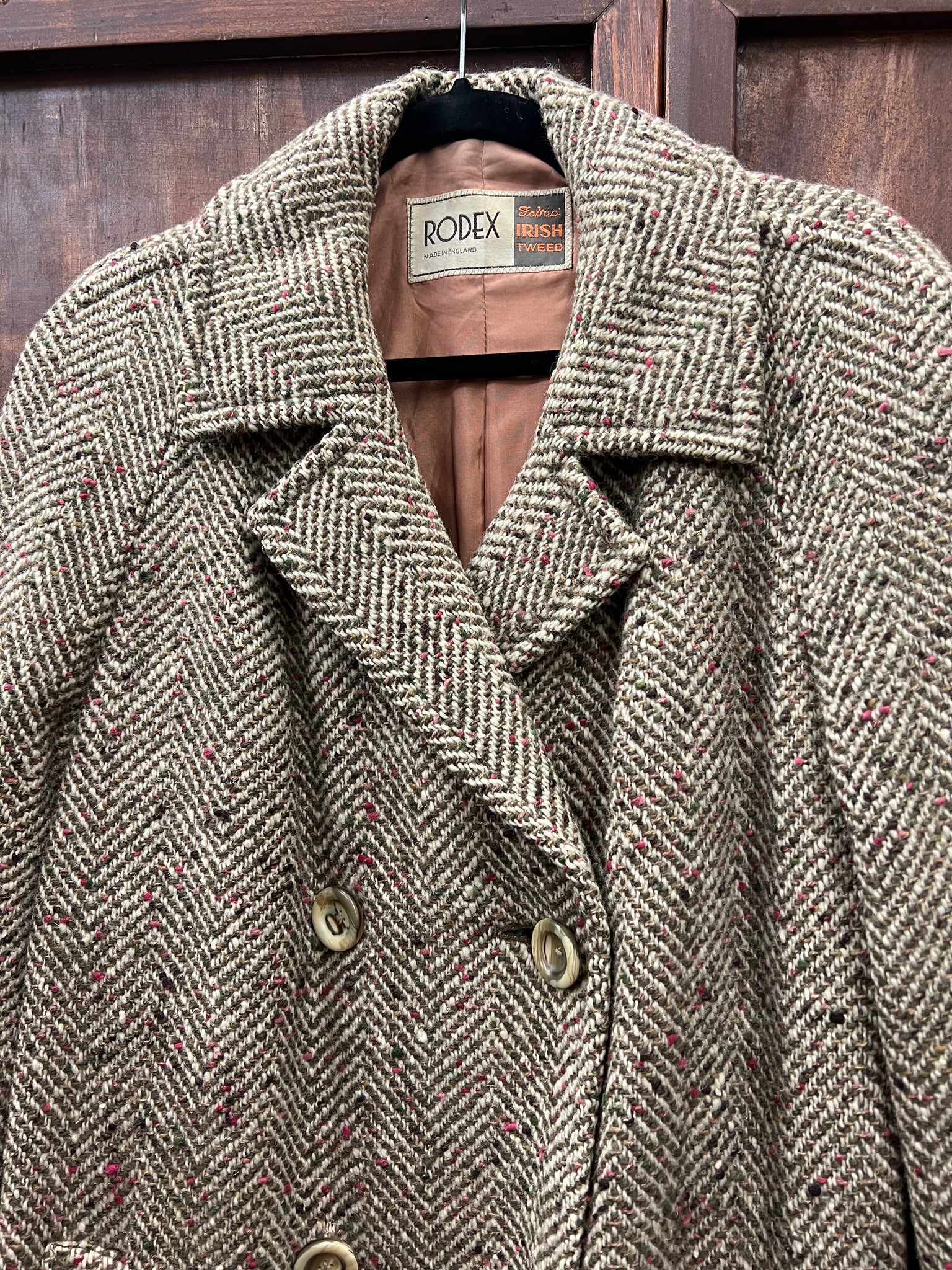 1970s JACKET- Rodex tweed winter coat double breasted w/belt