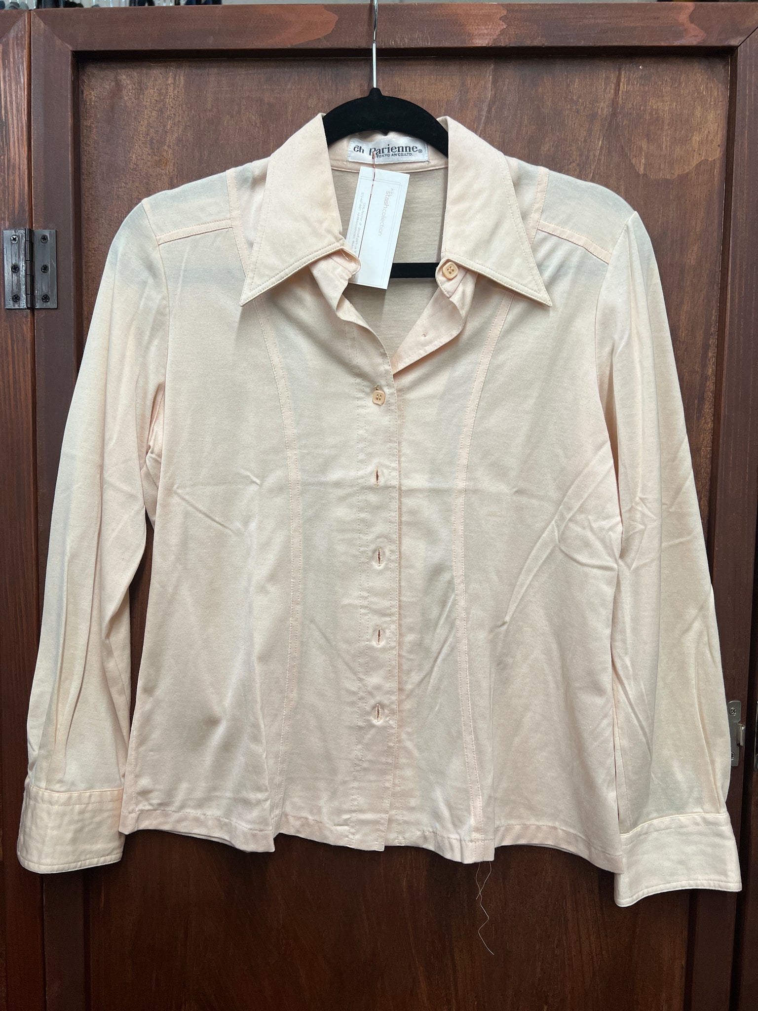 1970s TOP- Ch Parienne cream rayon buttonfront l/s