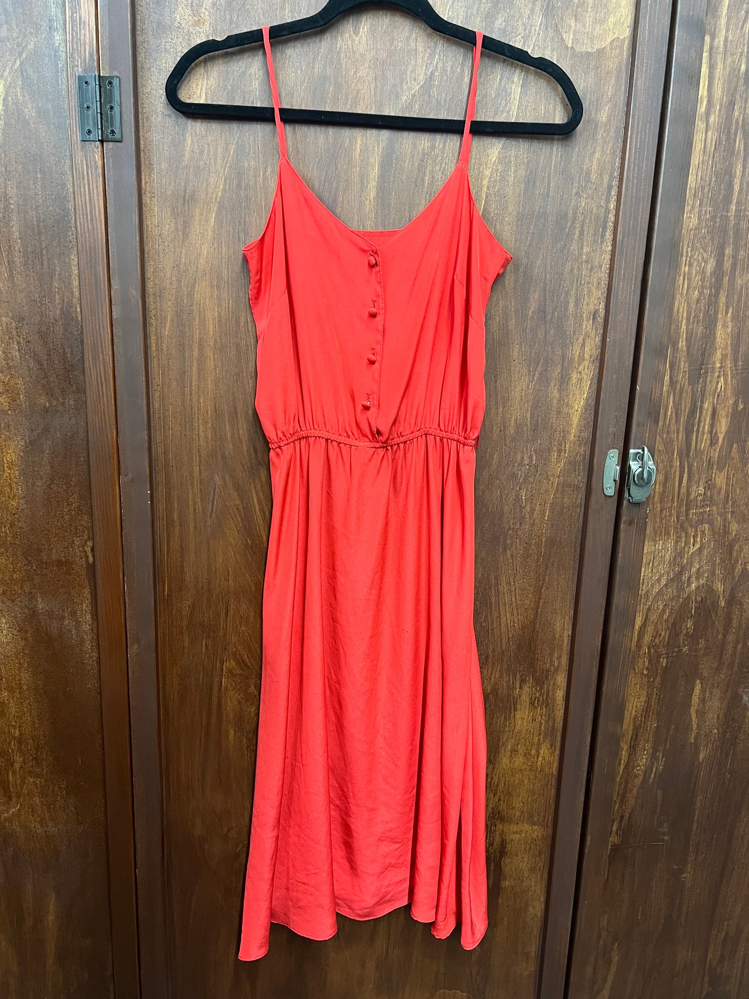 1970s DRESS-red silk tank w/ buttons
