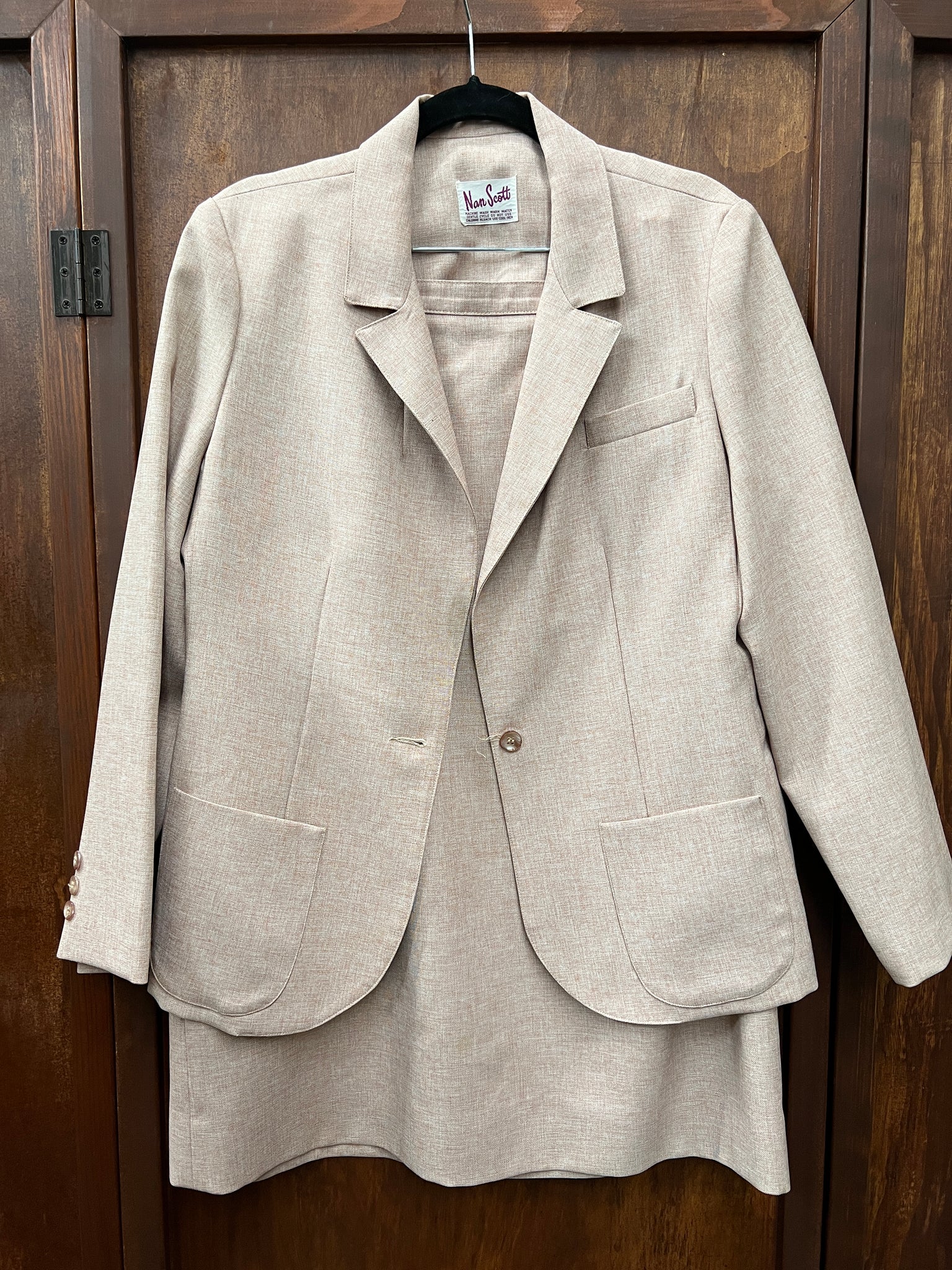 1980s 2 PIECE-SKIRT SUIT- Nan Scott mocha poly suit