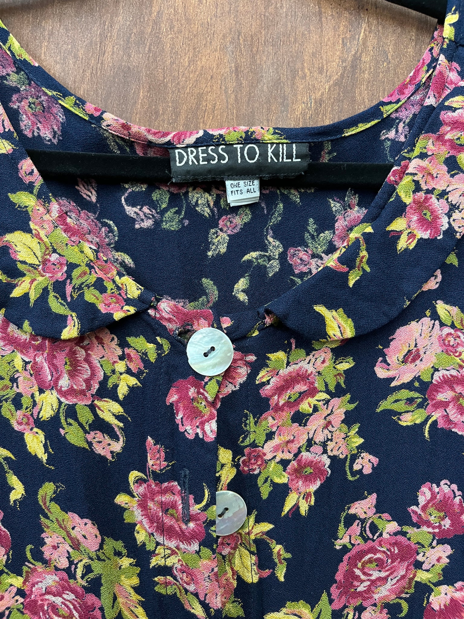 1990s DRESS- ROMPER- Dress to Kill navy rayon floral print