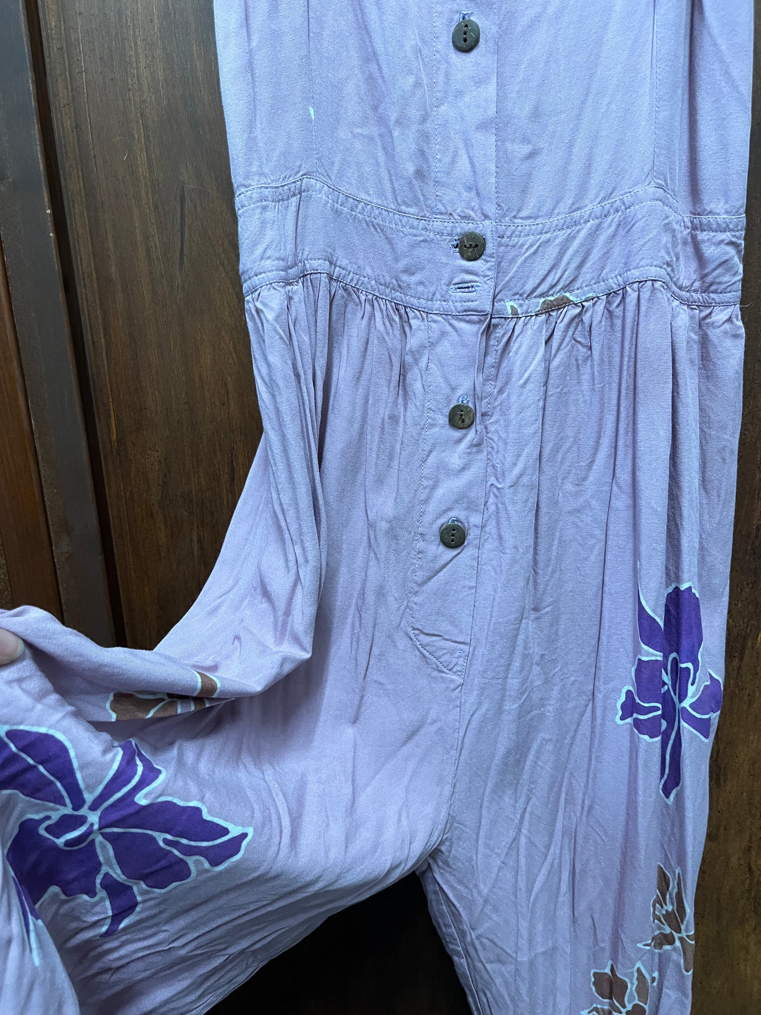 1990s DRESS- JUMPSUIT- Lavender rayon batik print tank